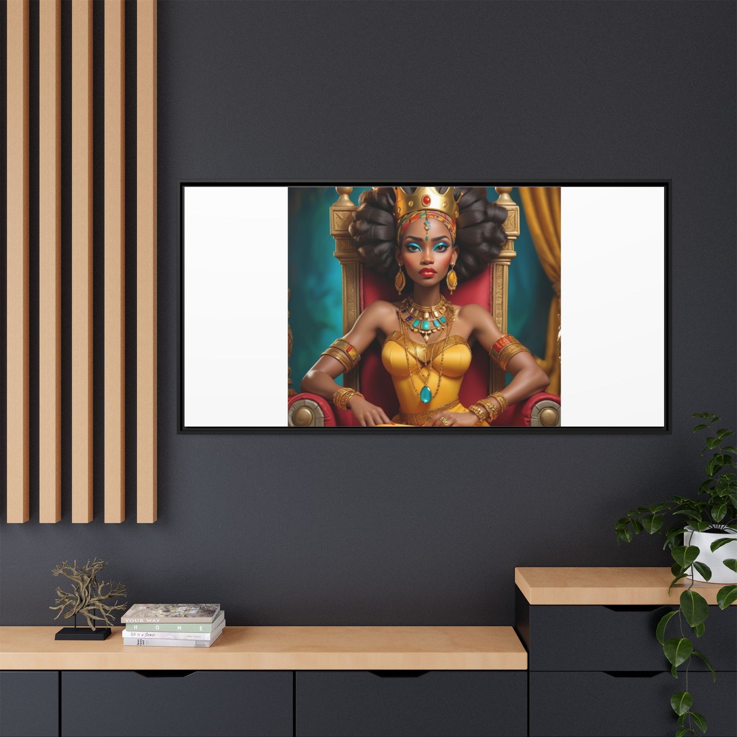 Framed Matte Canvas Art — Regal African Queen Portrait