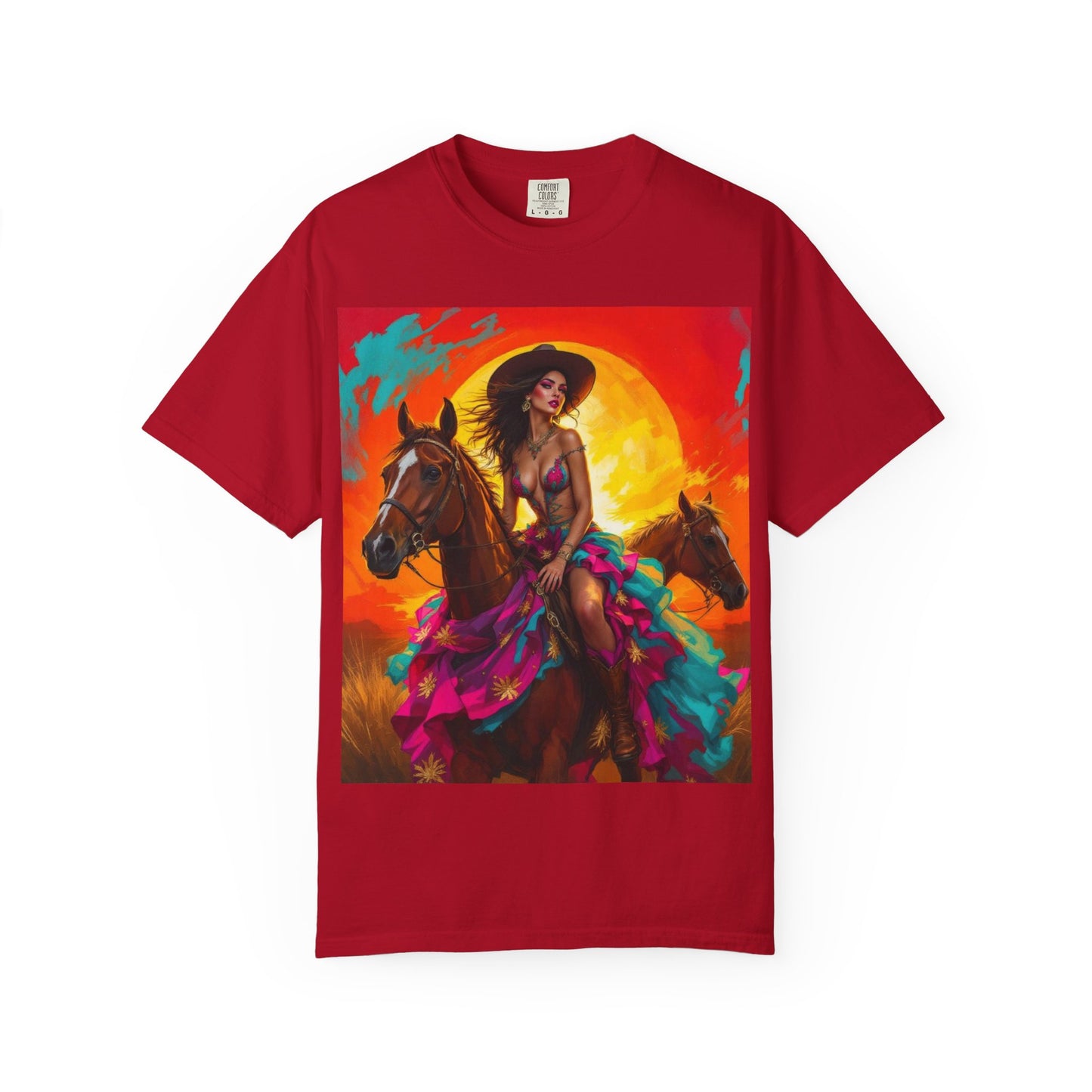 Cowgirl Sunset T-Shirt — Vibrant Western Horse Art Tee