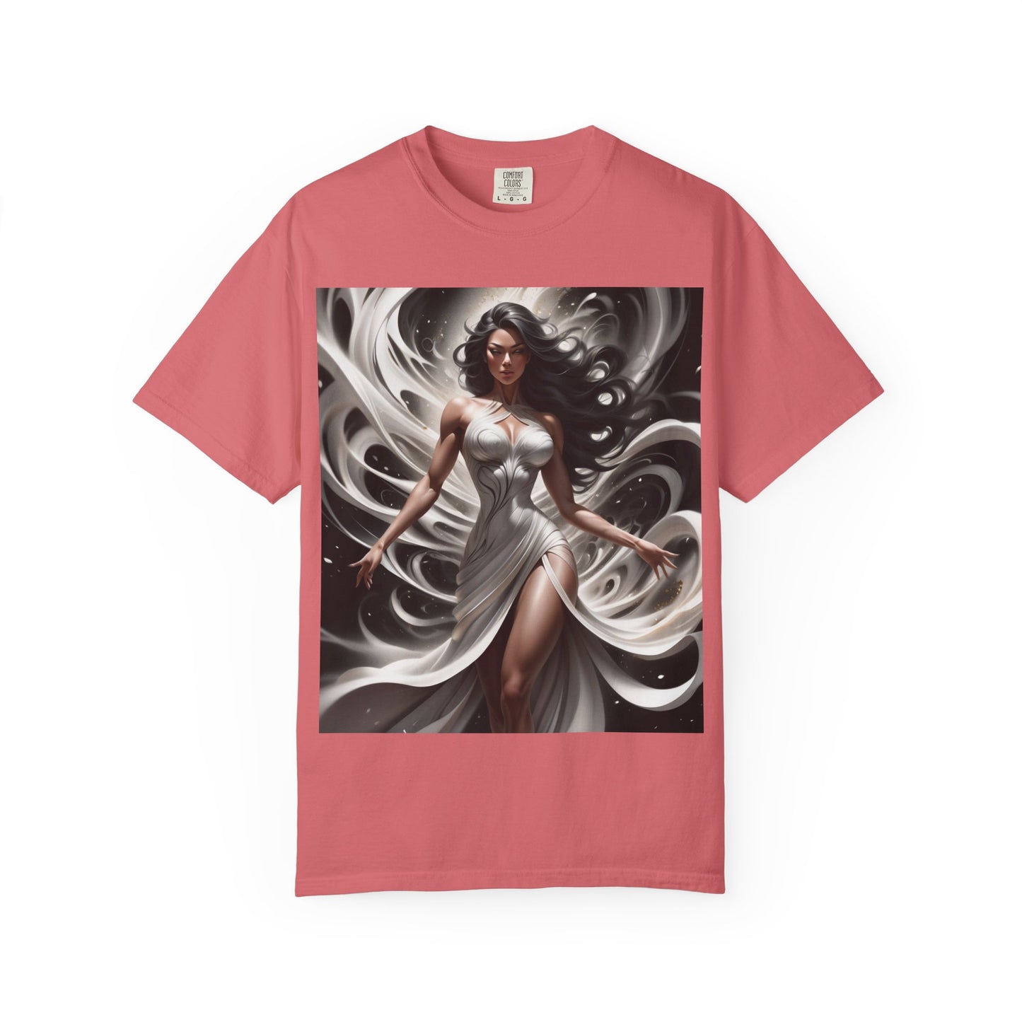 Goddess Art T-Shirt — Elegant White-Draped Fantasy Woman Print