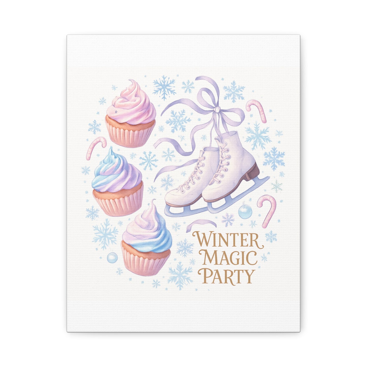 Winter Magic Party Canvas — Ice Skates & Cupcakes Matte Wall Art