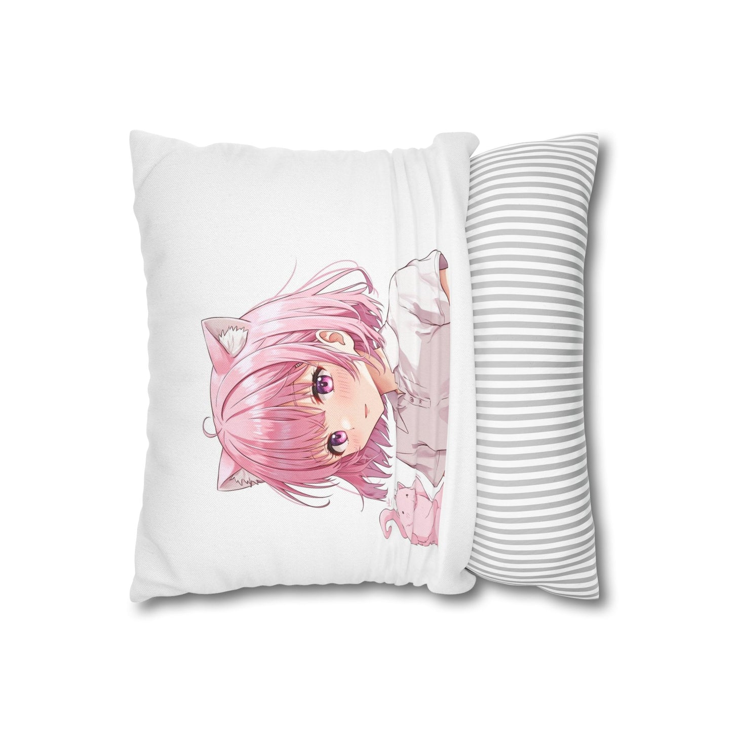 Anime Catgirl Pillowcase — Pink Neko Girl with Kitten Accent