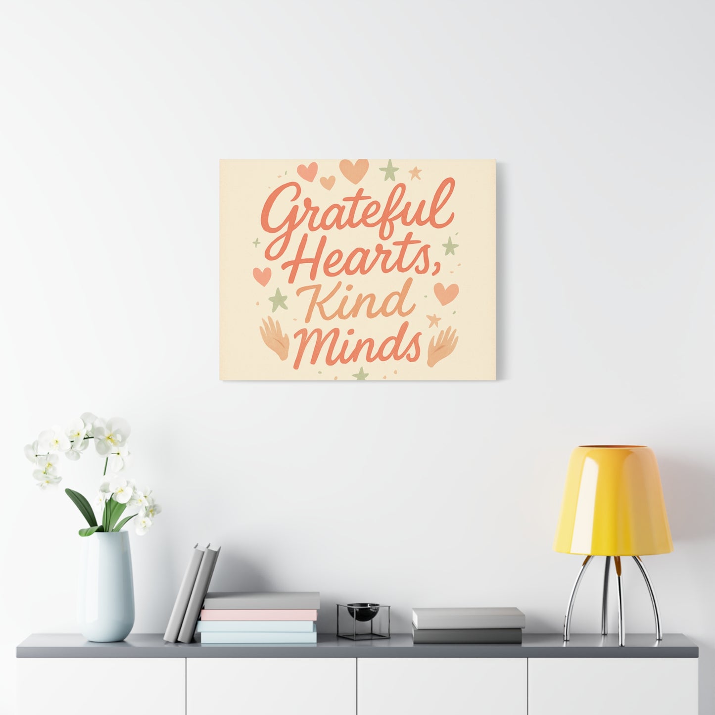 Grateful Hearts Kind Minds Canvas Wall Art — Inspirational Quote Matte Canvas