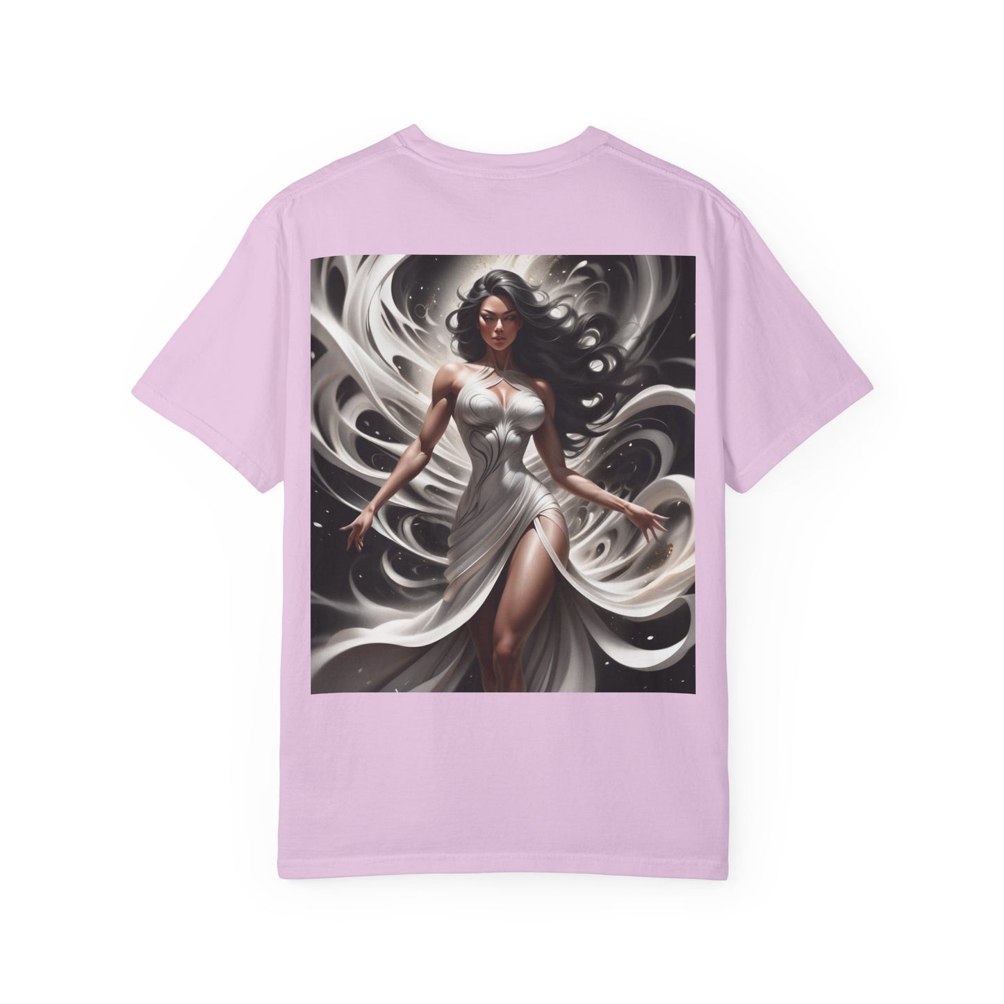 Goddess Art T-Shirt — Elegant White-Draped Fantasy Woman Print