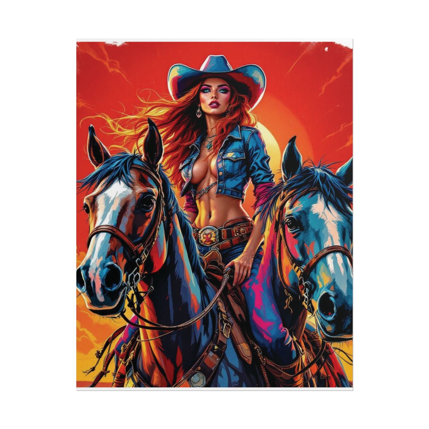 Cowgirl Poster — Vibrant Western Cowgirl Art Print with Horses