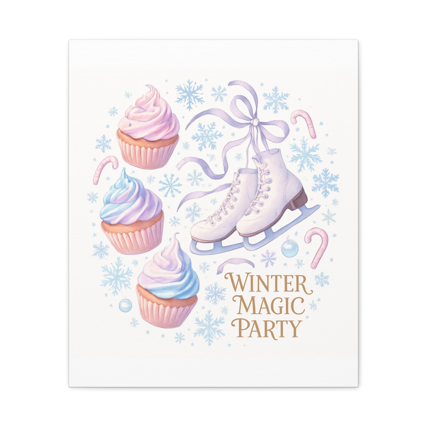 Winter Magic Party Canvas — Ice Skates & Cupcakes Matte Wall Art