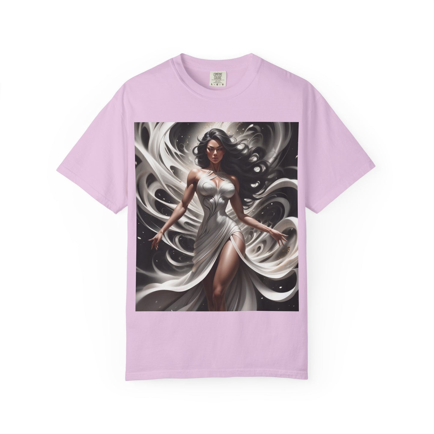 Goddess Art T-Shirt — Elegant White-Draped Fantasy Woman Print