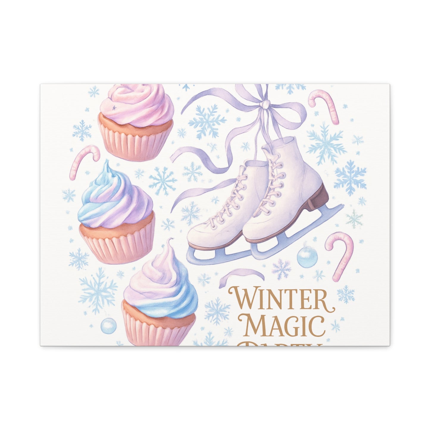 Winter Magic Party Canvas — Ice Skates & Cupcakes Matte Wall Art