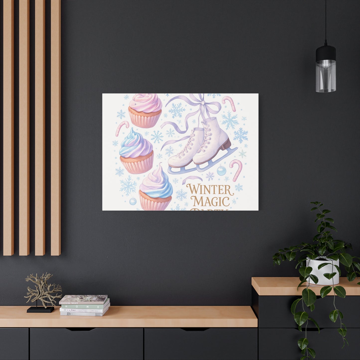 Winter Magic Party Canvas — Ice Skates & Cupcakes Matte Wall Art