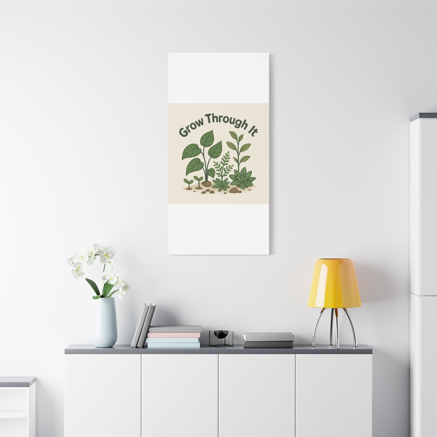 Grow Through It Canvas Wall Art — Botanical Inspirational Quote Matte Print