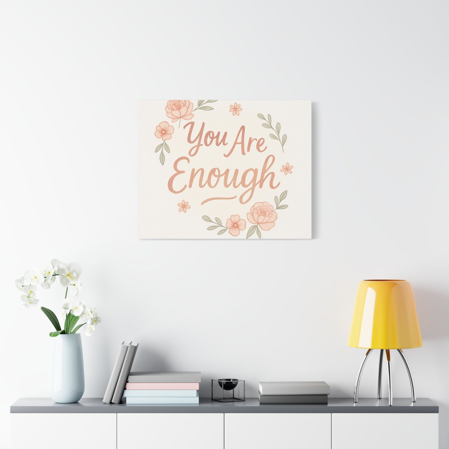 You Are Enough Floral Canvas Wall Art — Inspirational Matte Stretched Canvas