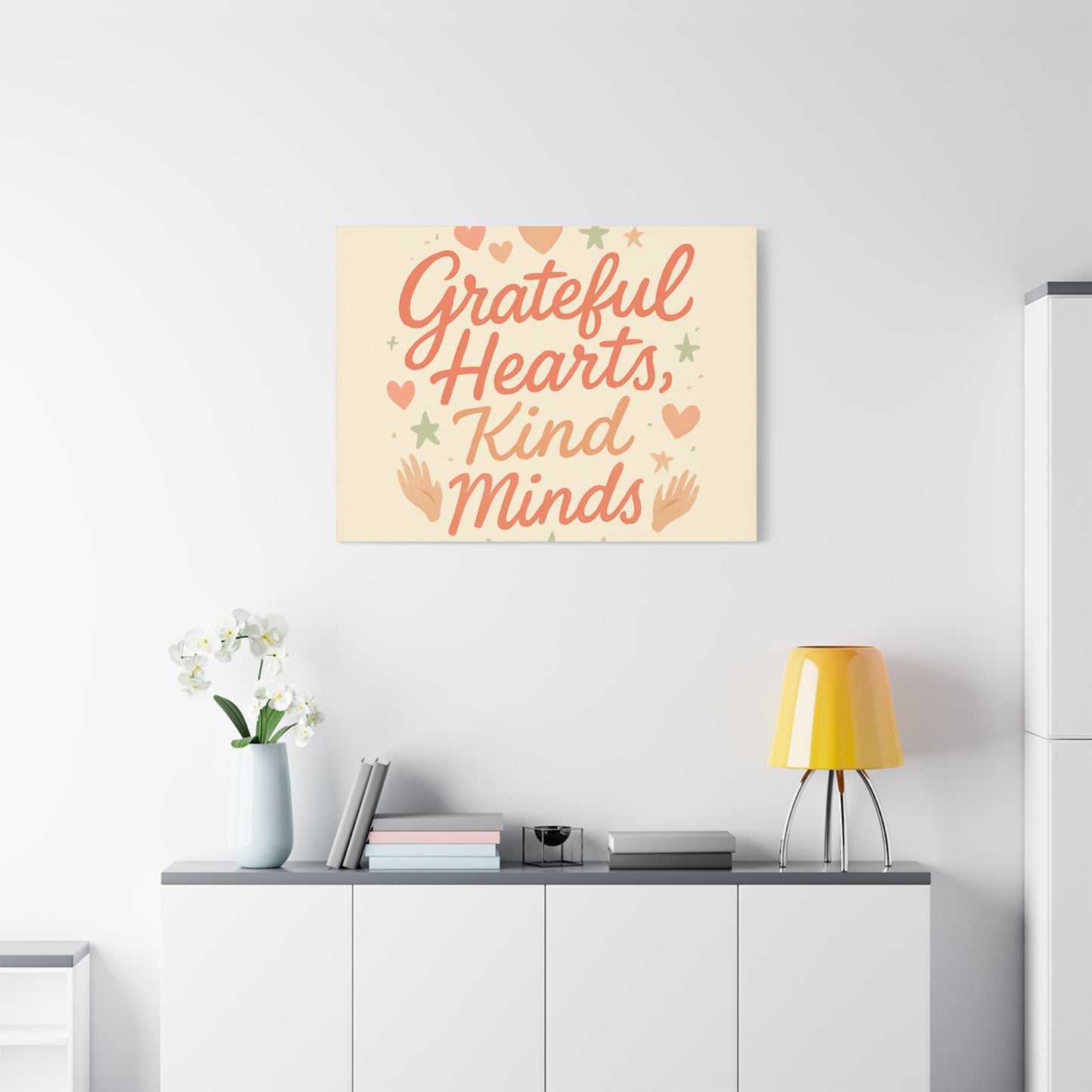 Grateful Hearts Kind Minds Canvas Wall Art — Inspirational Quote Matte Canvas