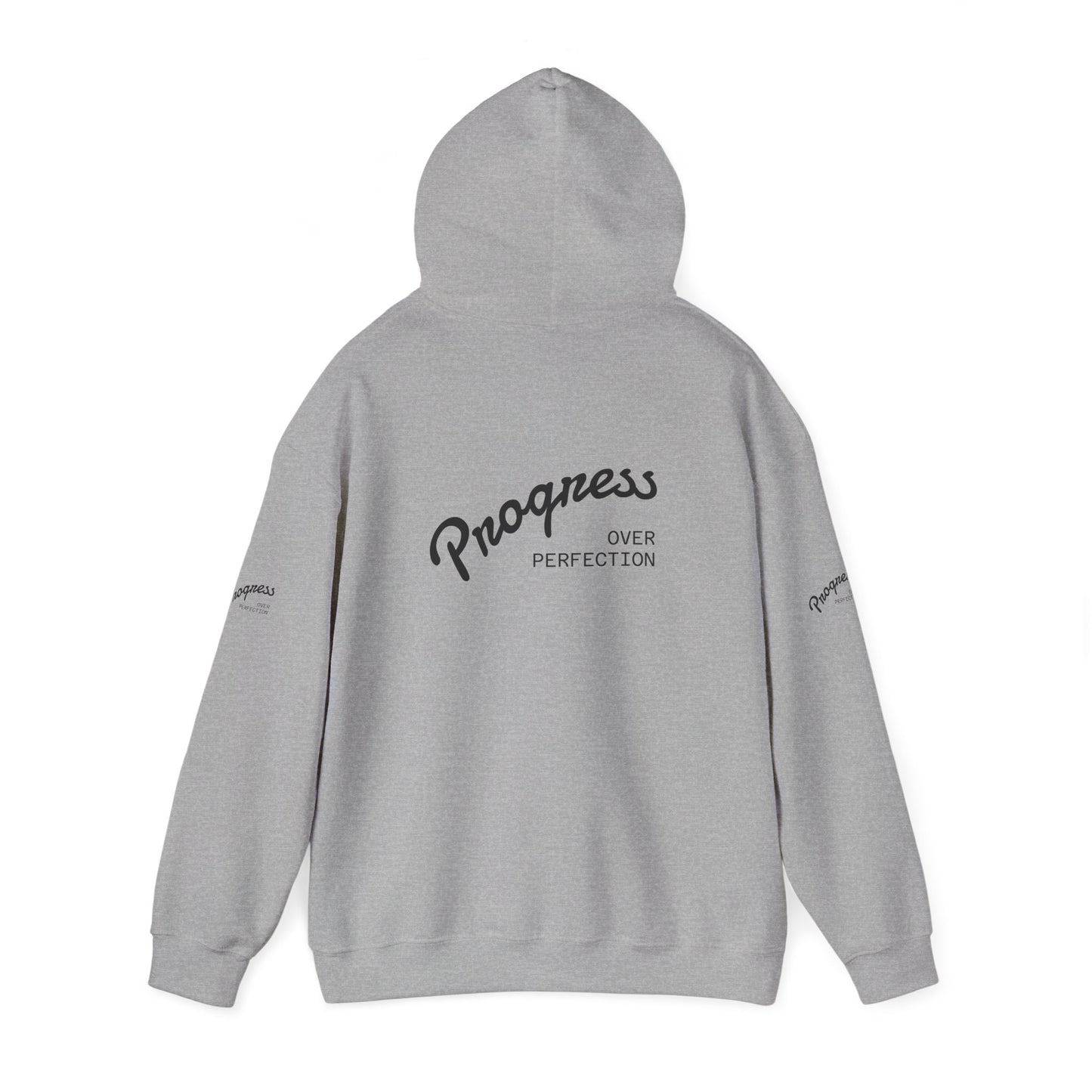 Progress Over Perfection Hoodie — Inspirational Minimalist White Pullover