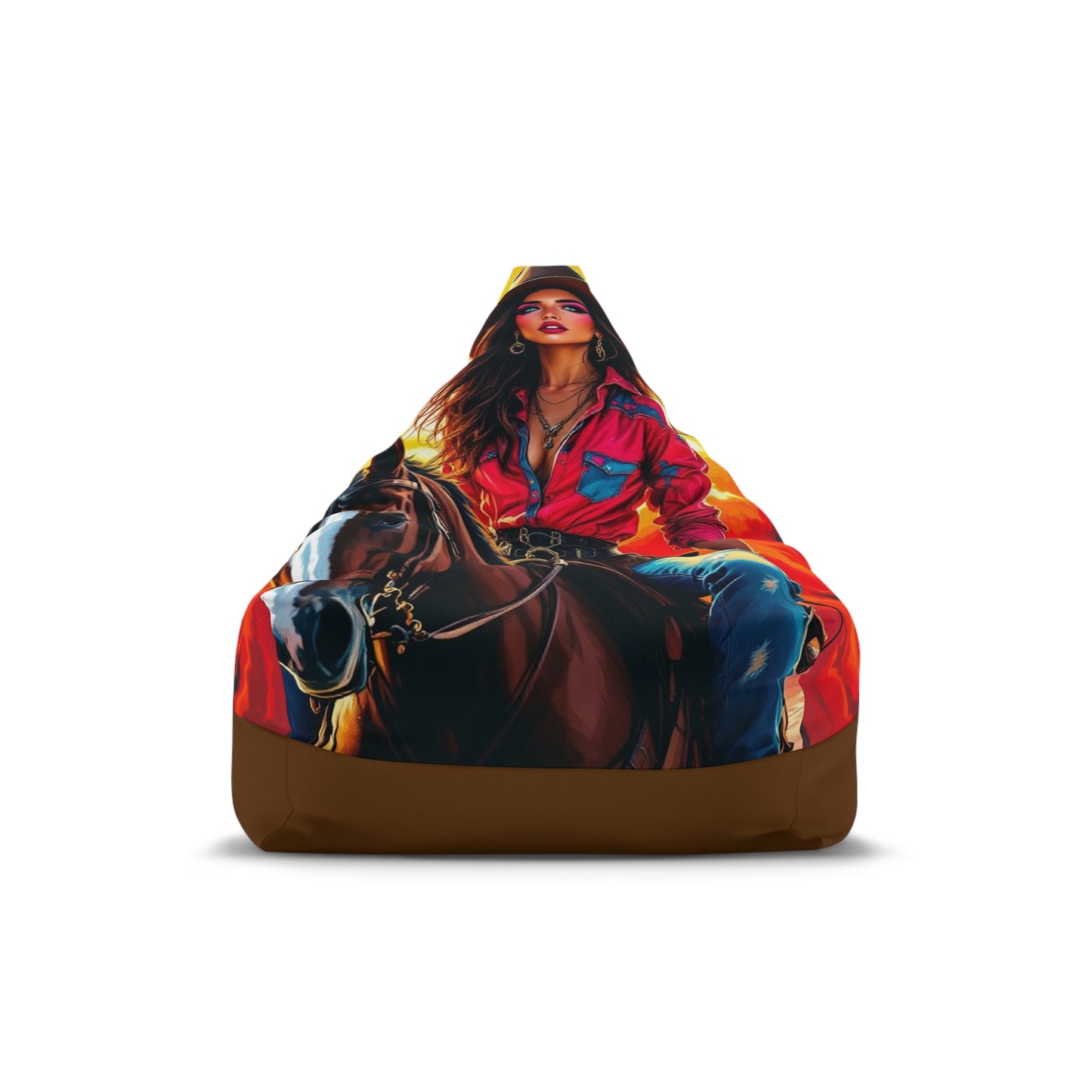 Cowgirl Sunset Bean Bag Cover — Western Horse Rider Accent Chair Cover