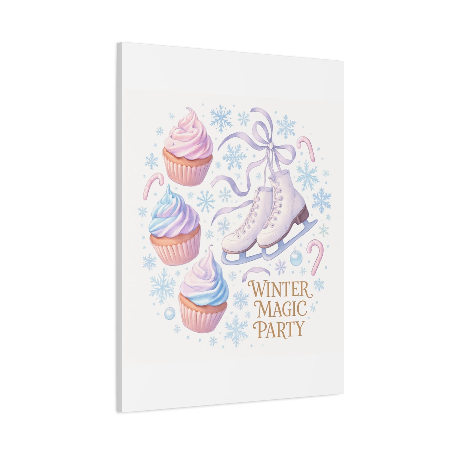 Winter Magic Party Canvas — Ice Skates & Cupcakes Matte Wall Art