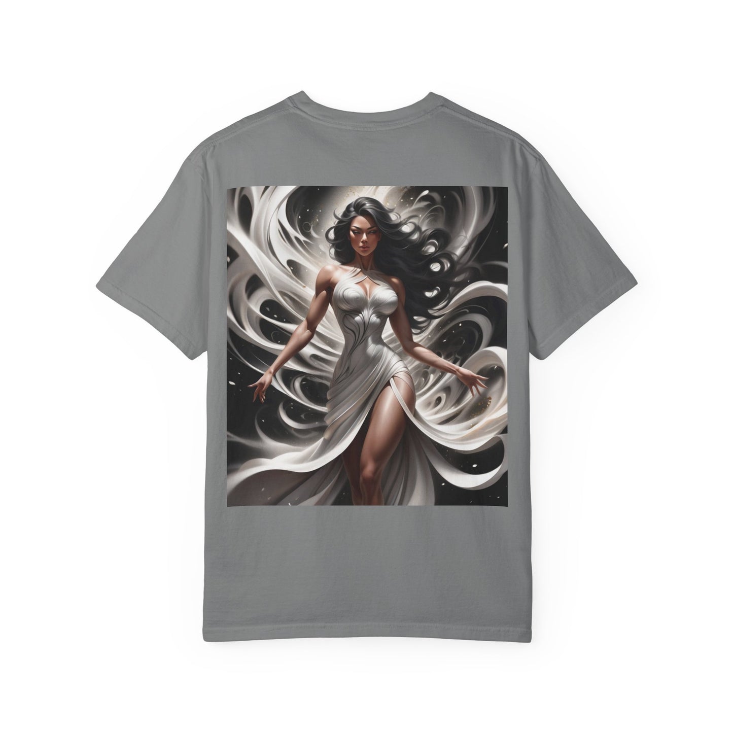 Goddess Art T-Shirt — Elegant White-Draped Fantasy Woman Print