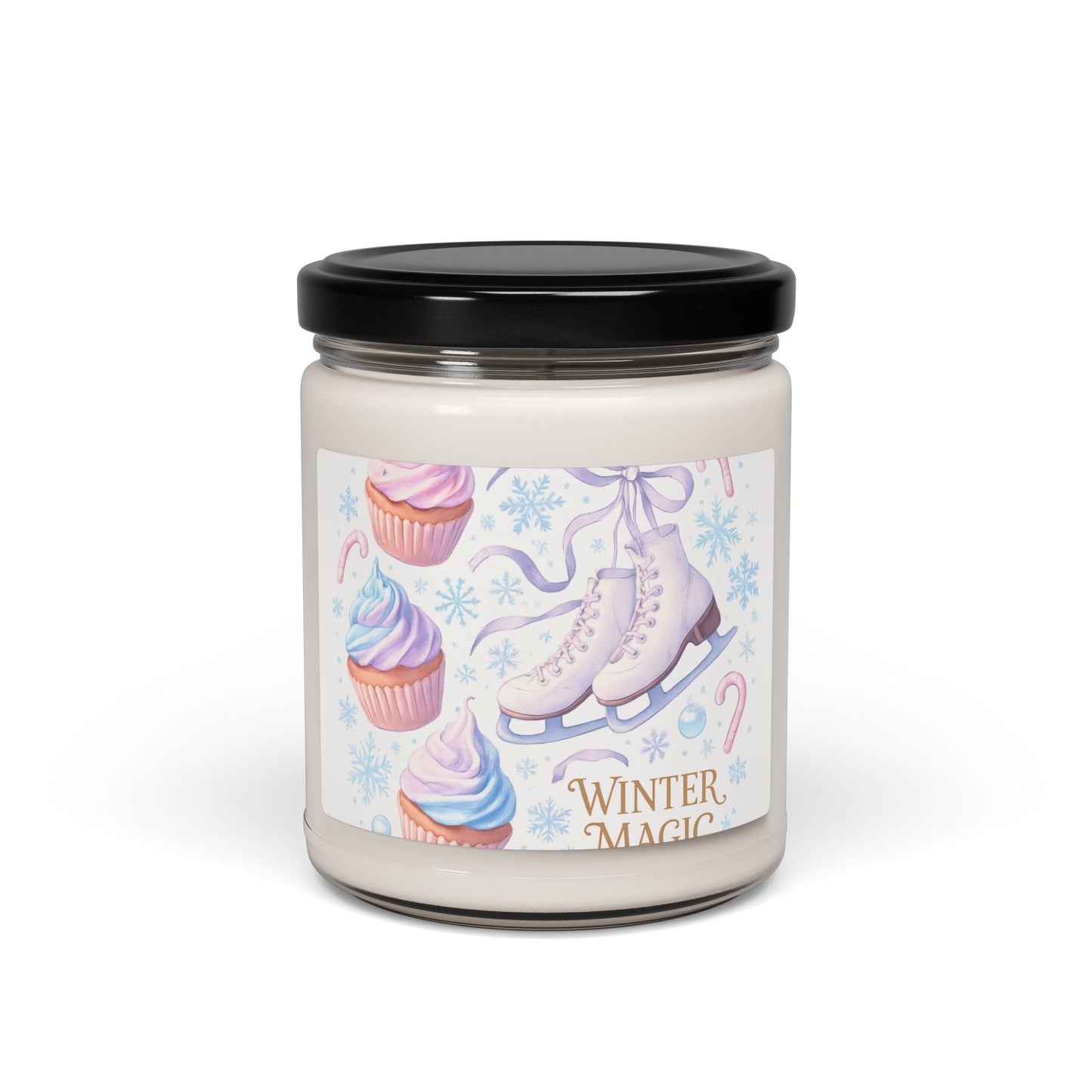 Winter Magic Soy Candle — Ice Skate & Cupcake Scented Jar (9oz)