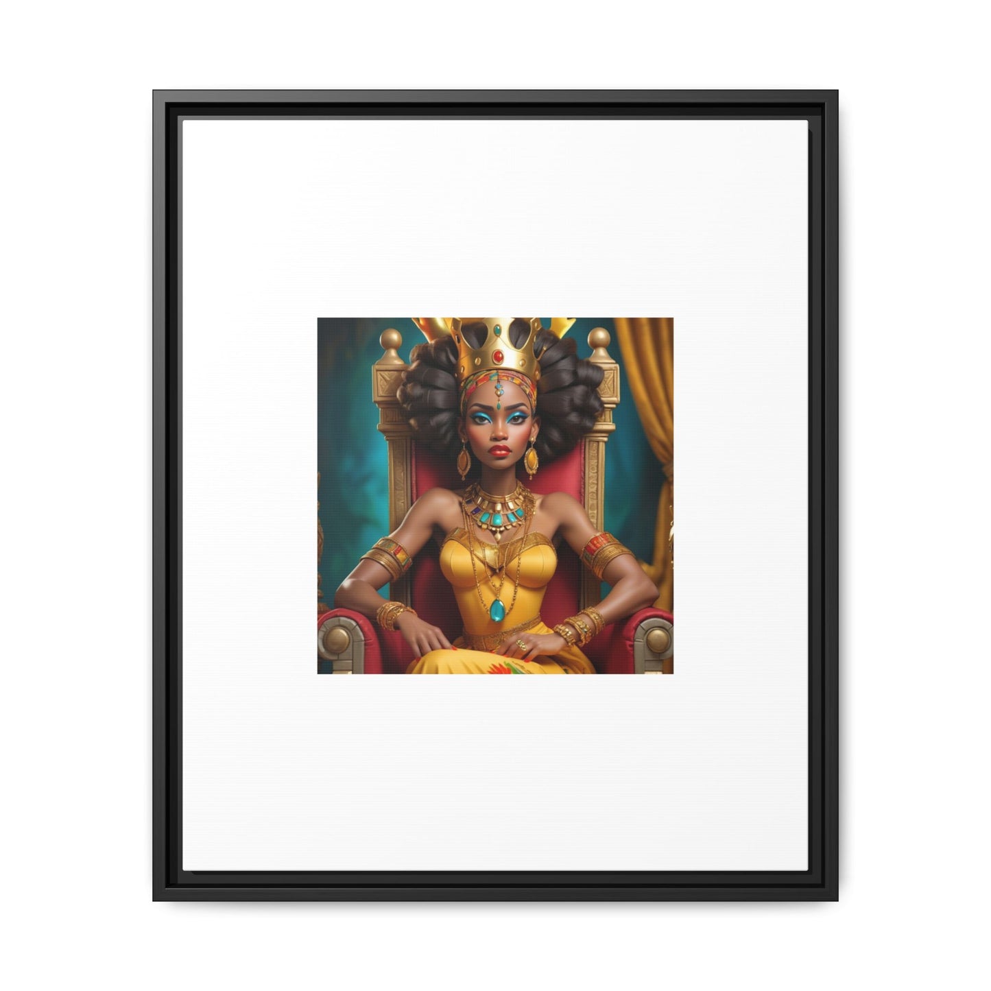 Framed Matte Canvas Art — Regal African Queen Portrait
