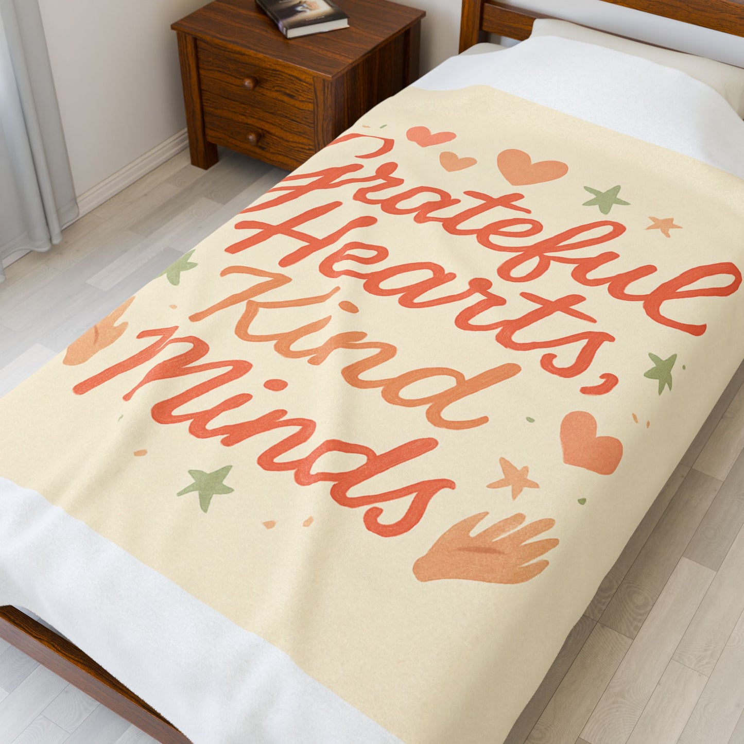 Velveteen Plush Blanket — "Grateful Hearts, Kind Minds" Cozy Inspirational Throw