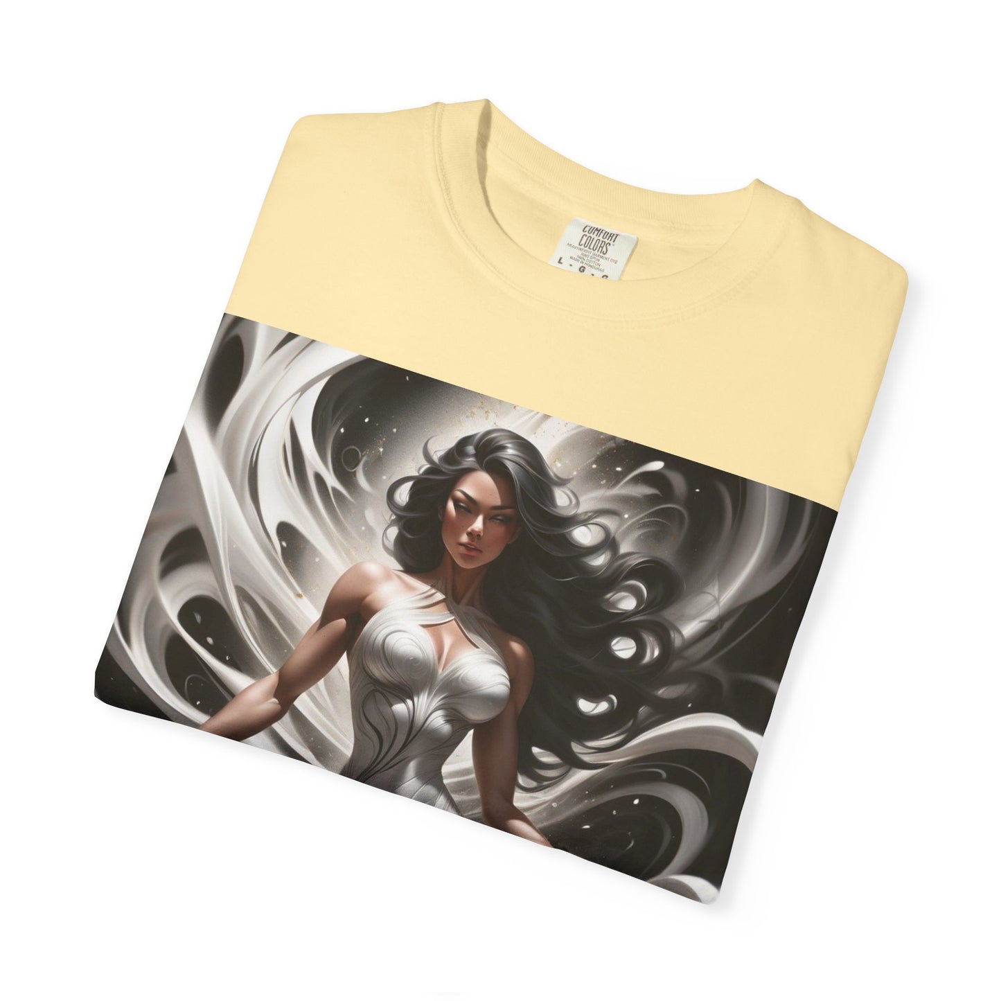 Goddess Art T-Shirt — Elegant White-Draped Fantasy Woman Print