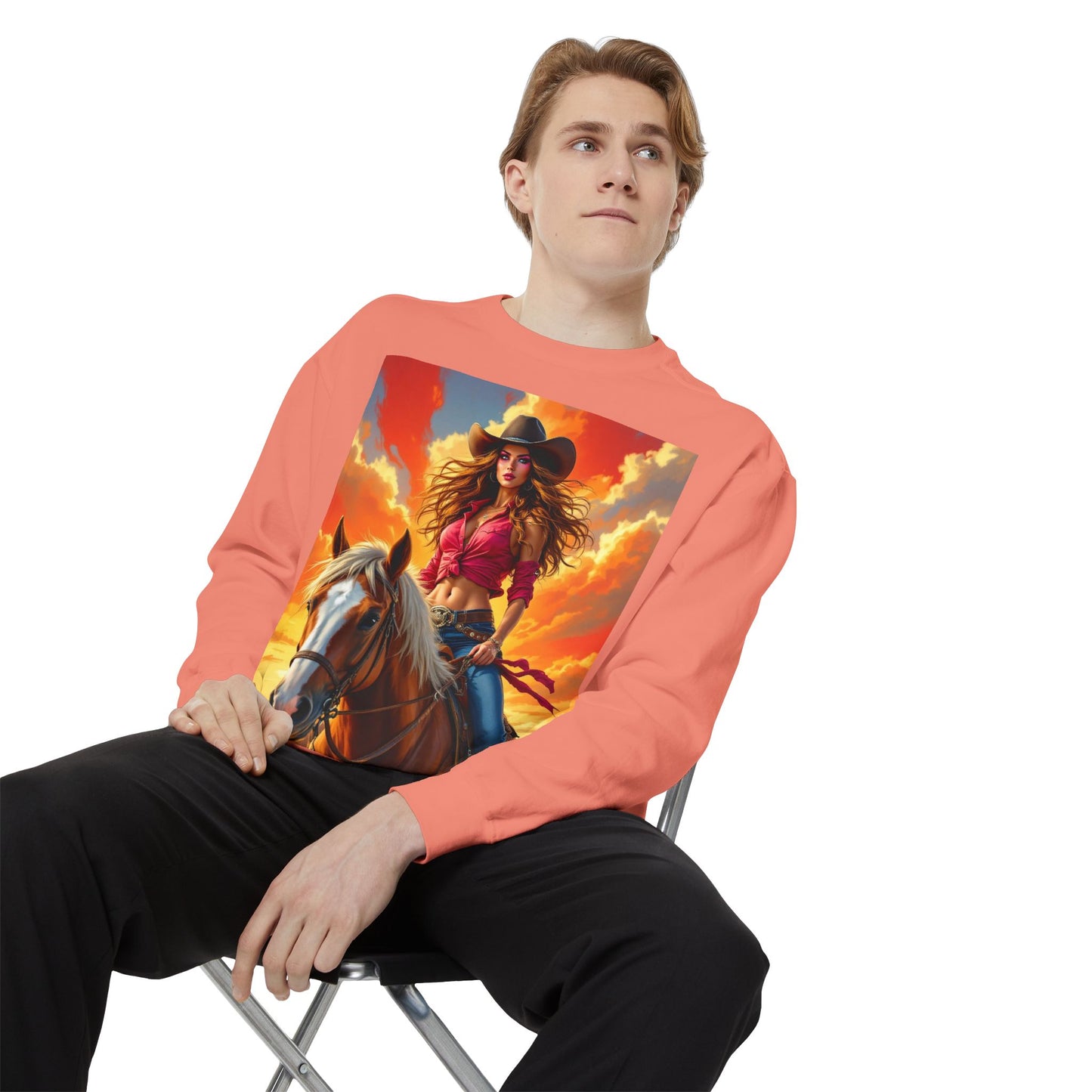 Cowgirl Sunset Sweatshirt — Horse Riding Graphic Crewneck
