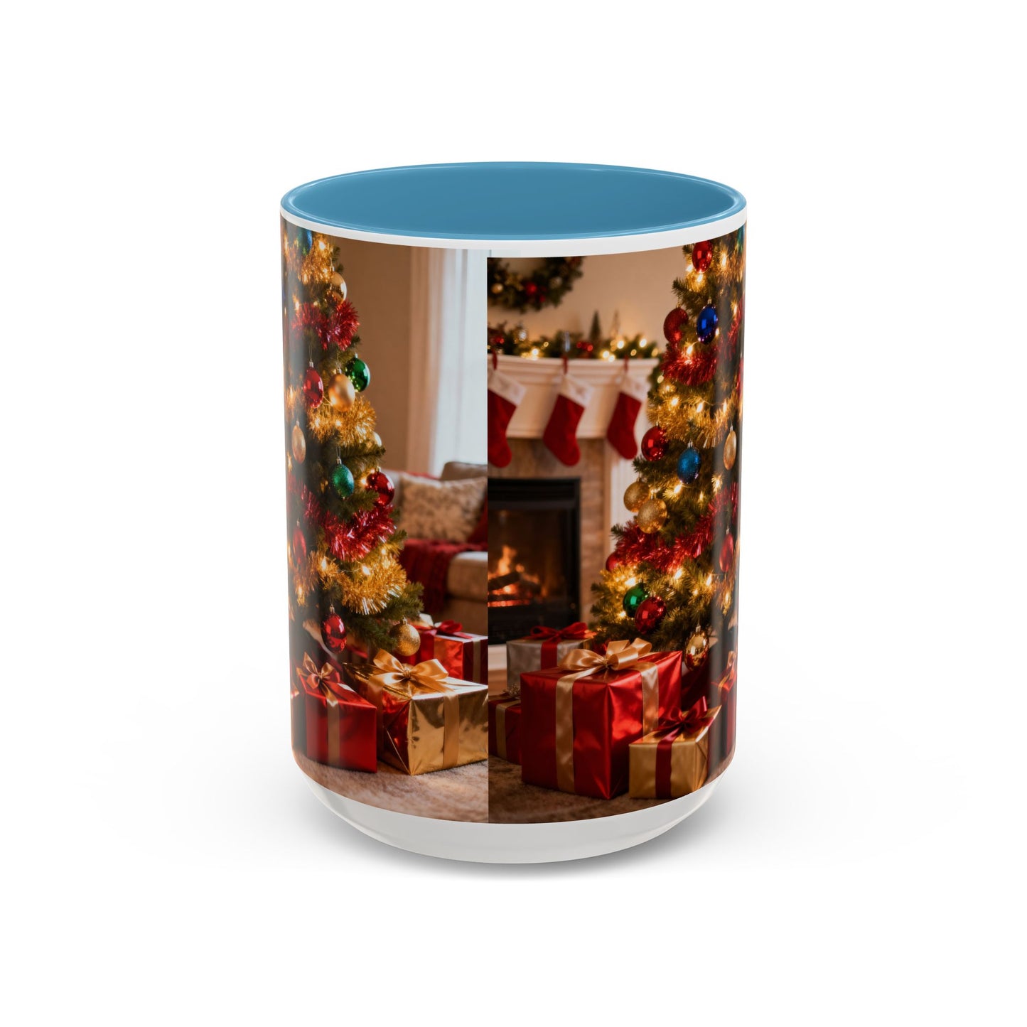 Christmas Living Room Coffee Mug – Festive Tree, Fireplace & Presents Accent Mug (11/15oz)