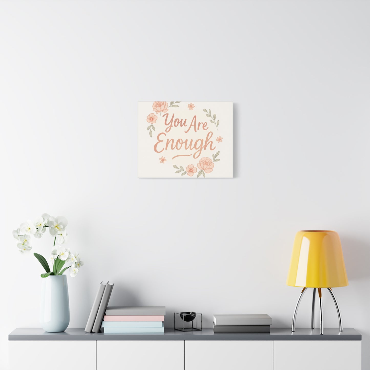 You Are Enough Floral Canvas Wall Art — Inspirational Matte Stretched Canvas