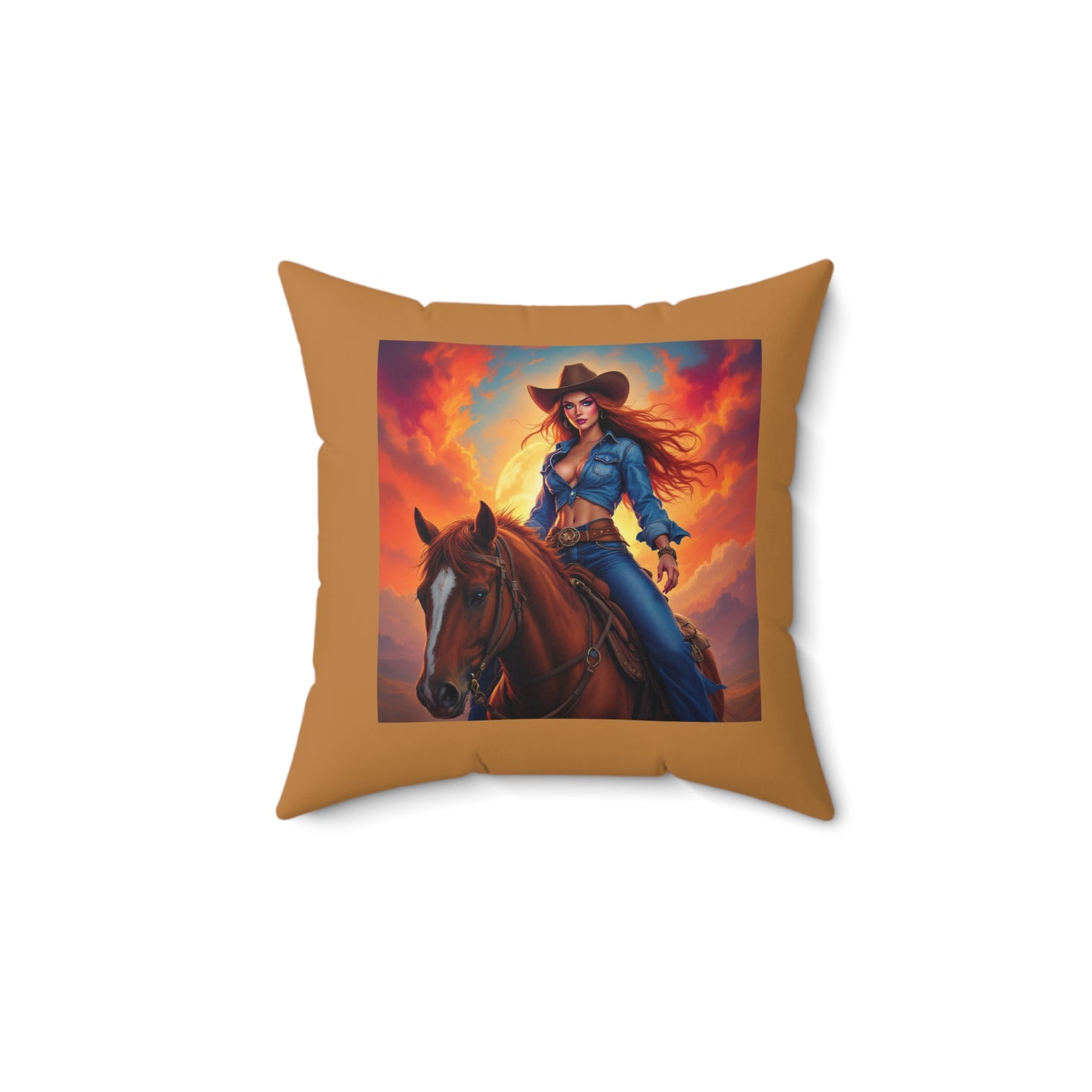 Cowgirl on Horse Decorative Throw Pillow — Western Rodeo Accent Pillow