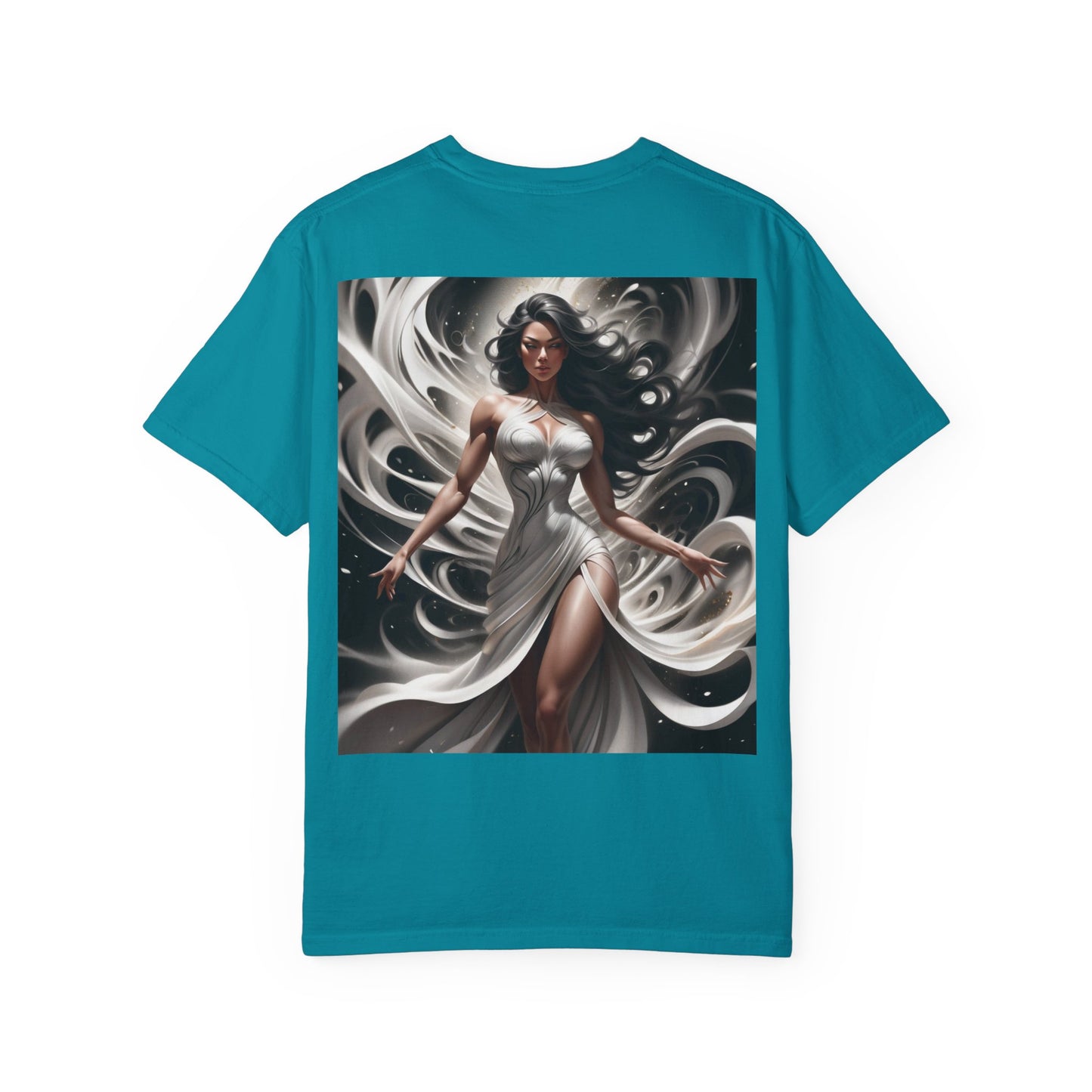 Goddess Art T-Shirt — Elegant White-Draped Fantasy Woman Print