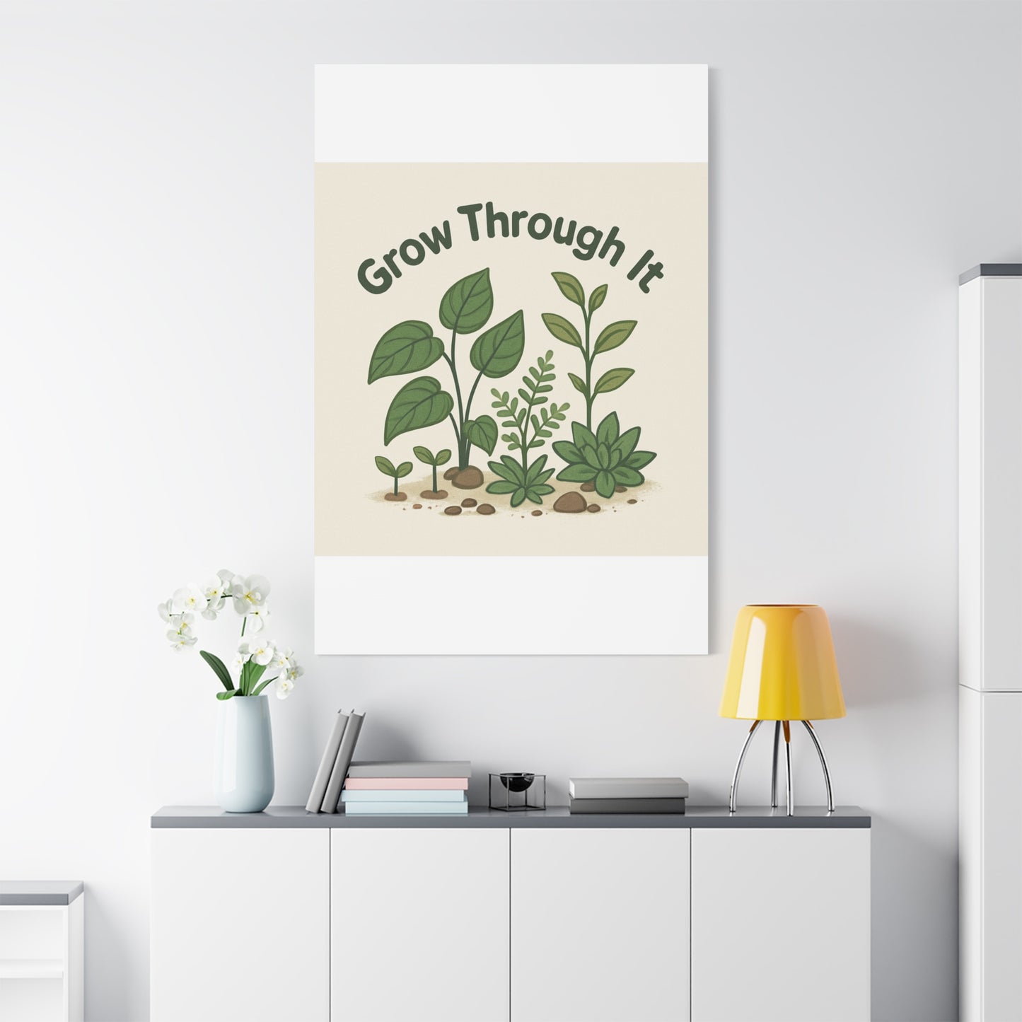 Grow Through It Canvas Wall Art — Botanical Inspirational Quote Matte Print
