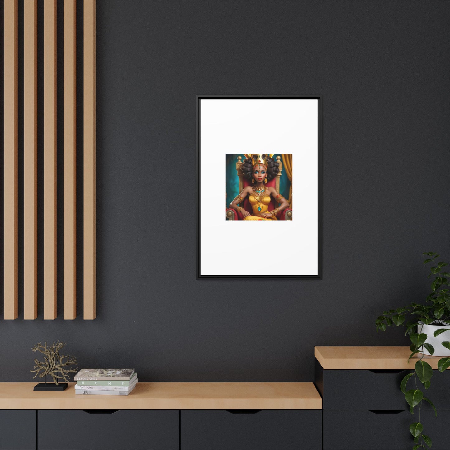 Framed Matte Canvas Art — Regal African Queen Portrait