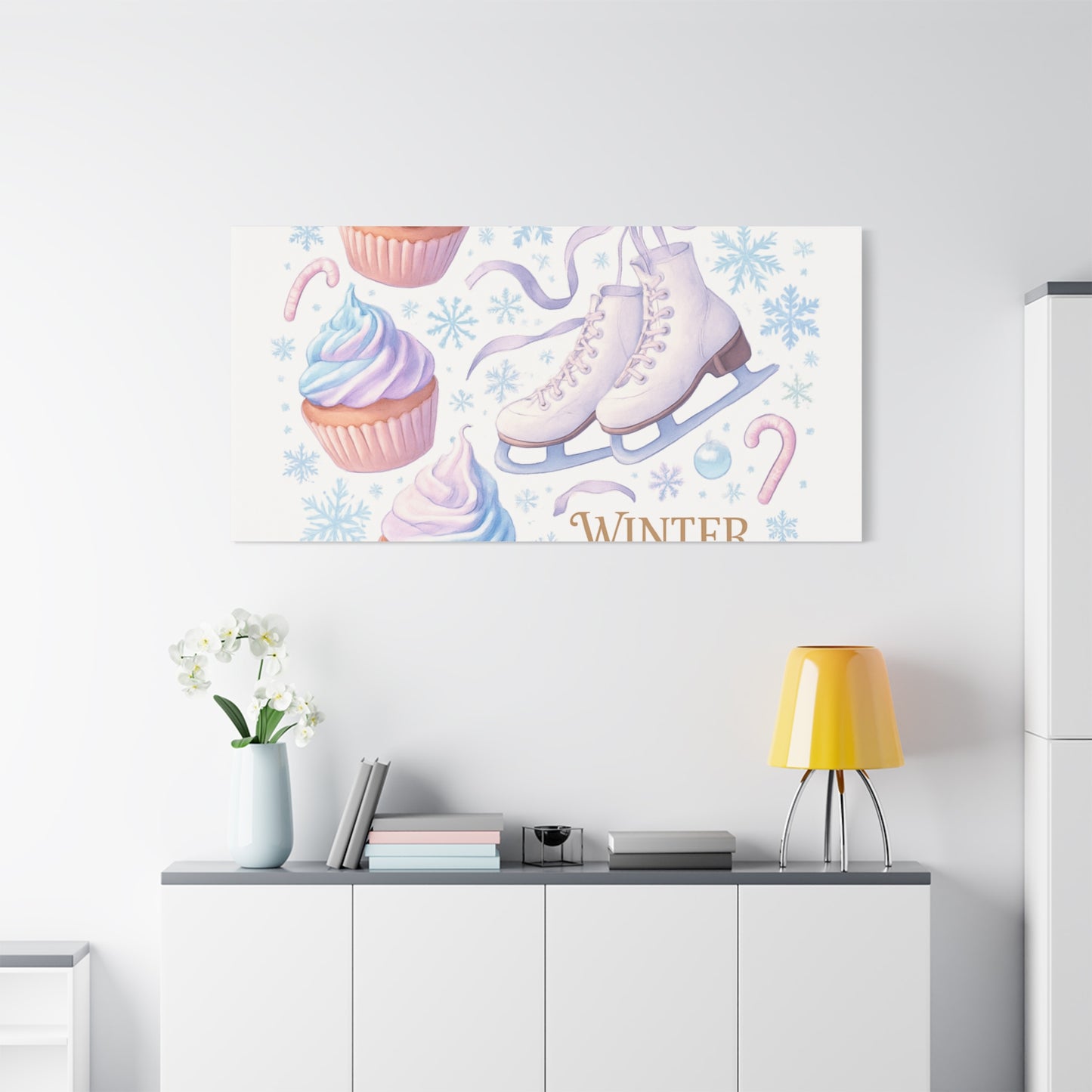 Winter Magic Party Canvas — Ice Skates & Cupcakes Matte Wall Art