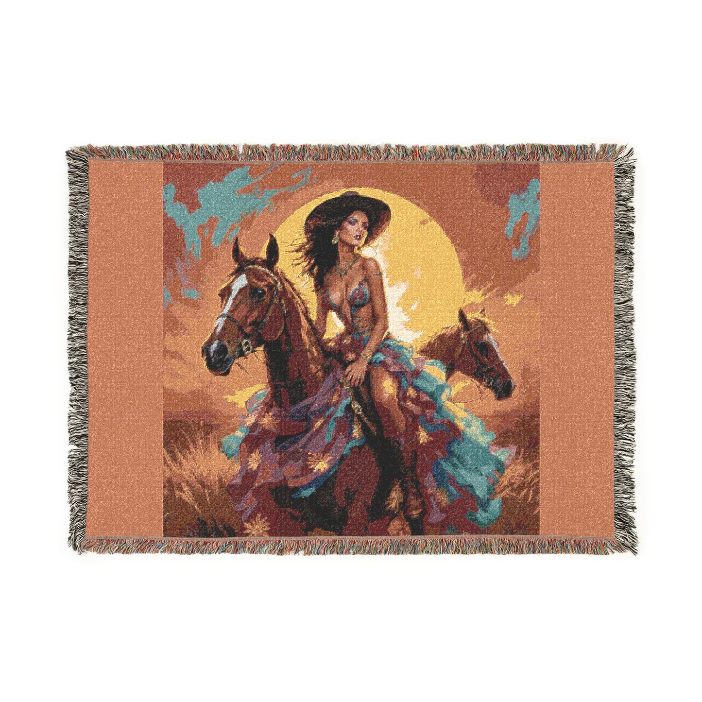 Copy of Copy of Cowgirl on Horse Woven Blanket — Western Cowboy Throw Blanket
