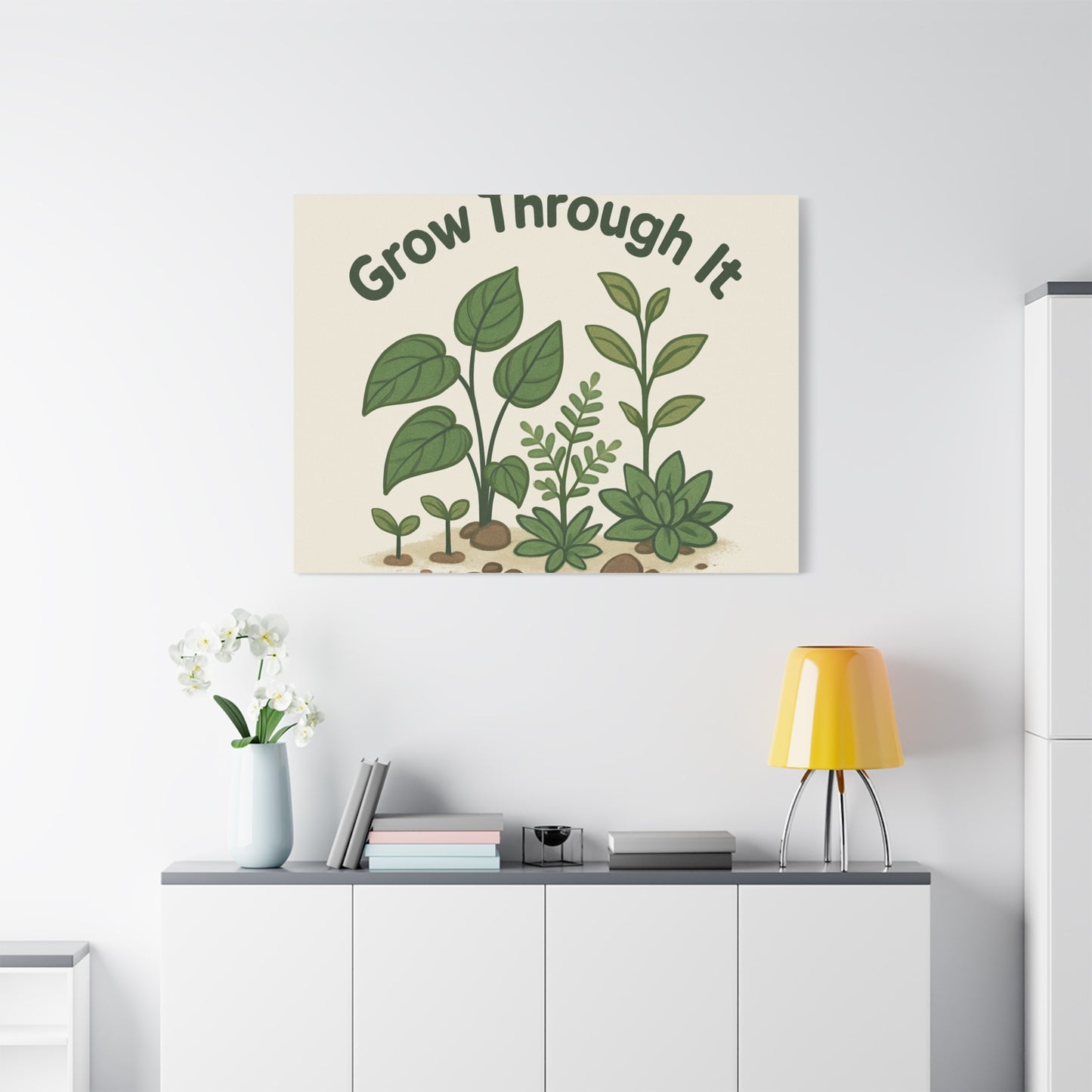 Grow Through It Canvas Wall Art — Botanical Inspirational Quote Matte Print