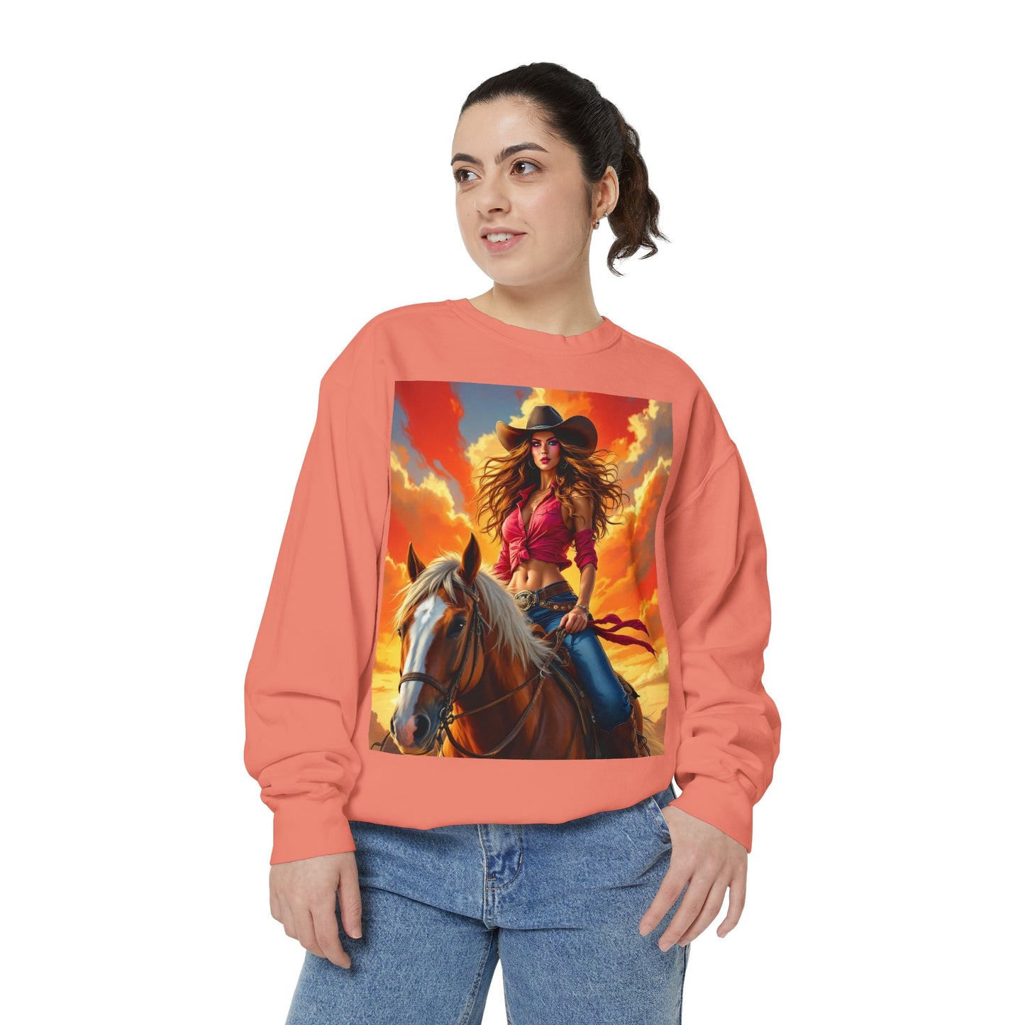 Cowgirl Sunset Sweatshirt — Horse Riding Graphic Crewneck