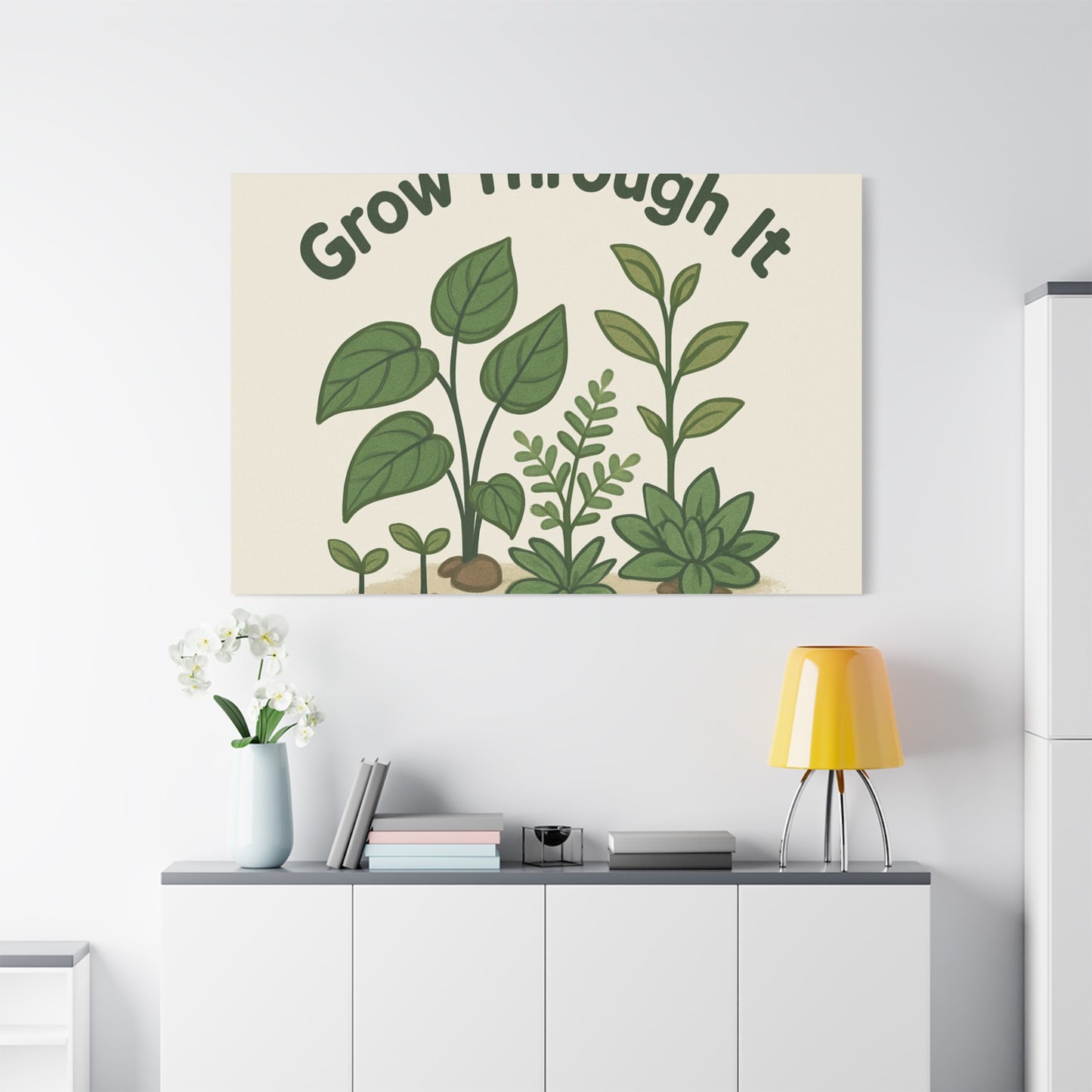 Grow Through It Canvas Wall Art — Botanical Inspirational Quote Matte Print