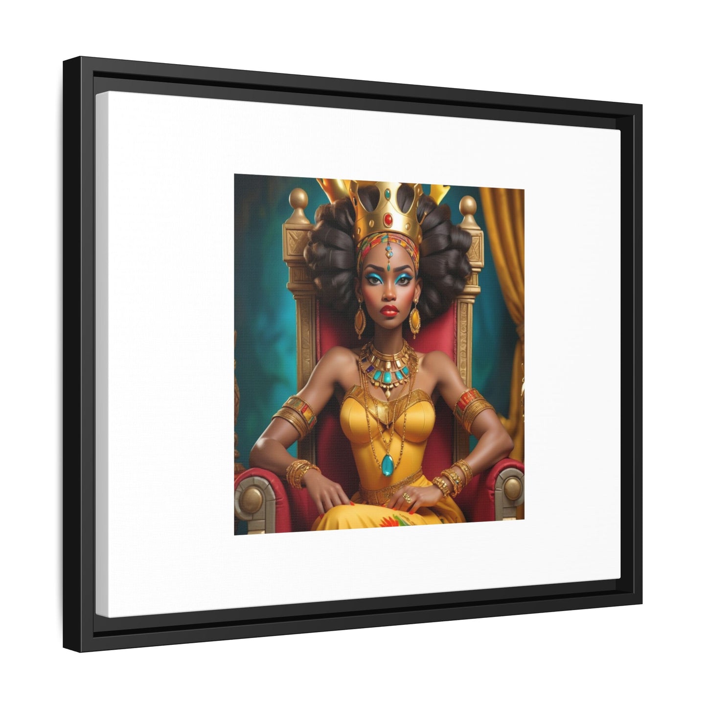 Framed Matte Canvas Art — Regal African Queen Portrait