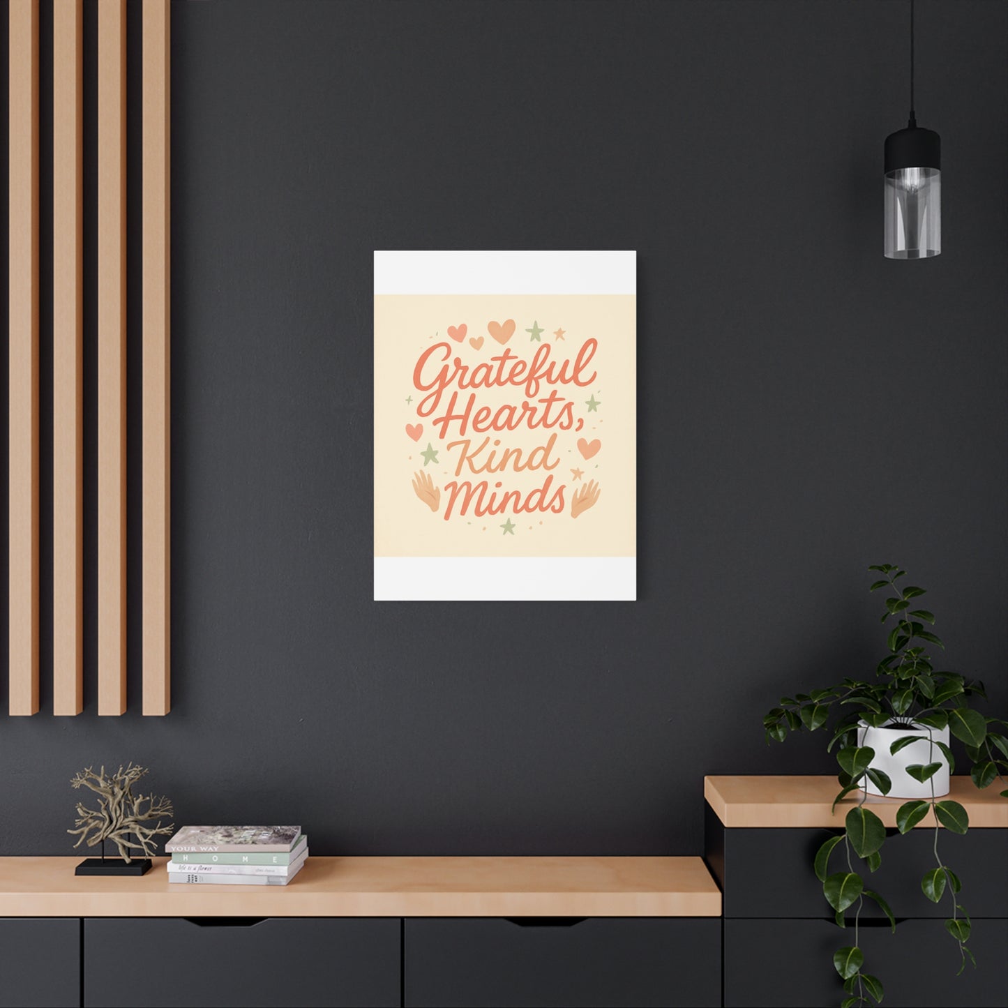 Grateful Hearts Kind Minds Canvas Wall Art — Inspirational Quote Matte Canvas