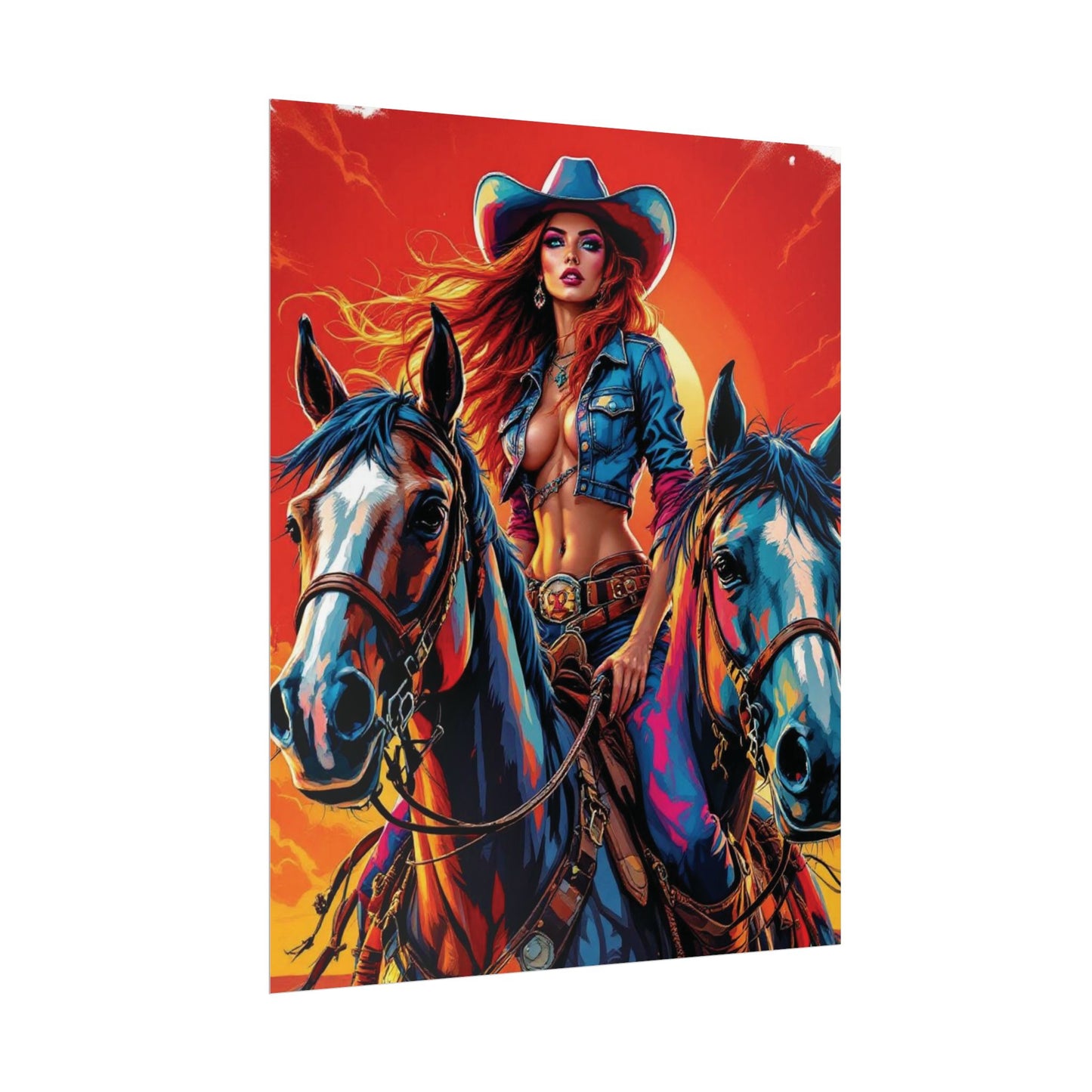 Cowgirl Poster — Vibrant Western Cowgirl Art Print with Horses