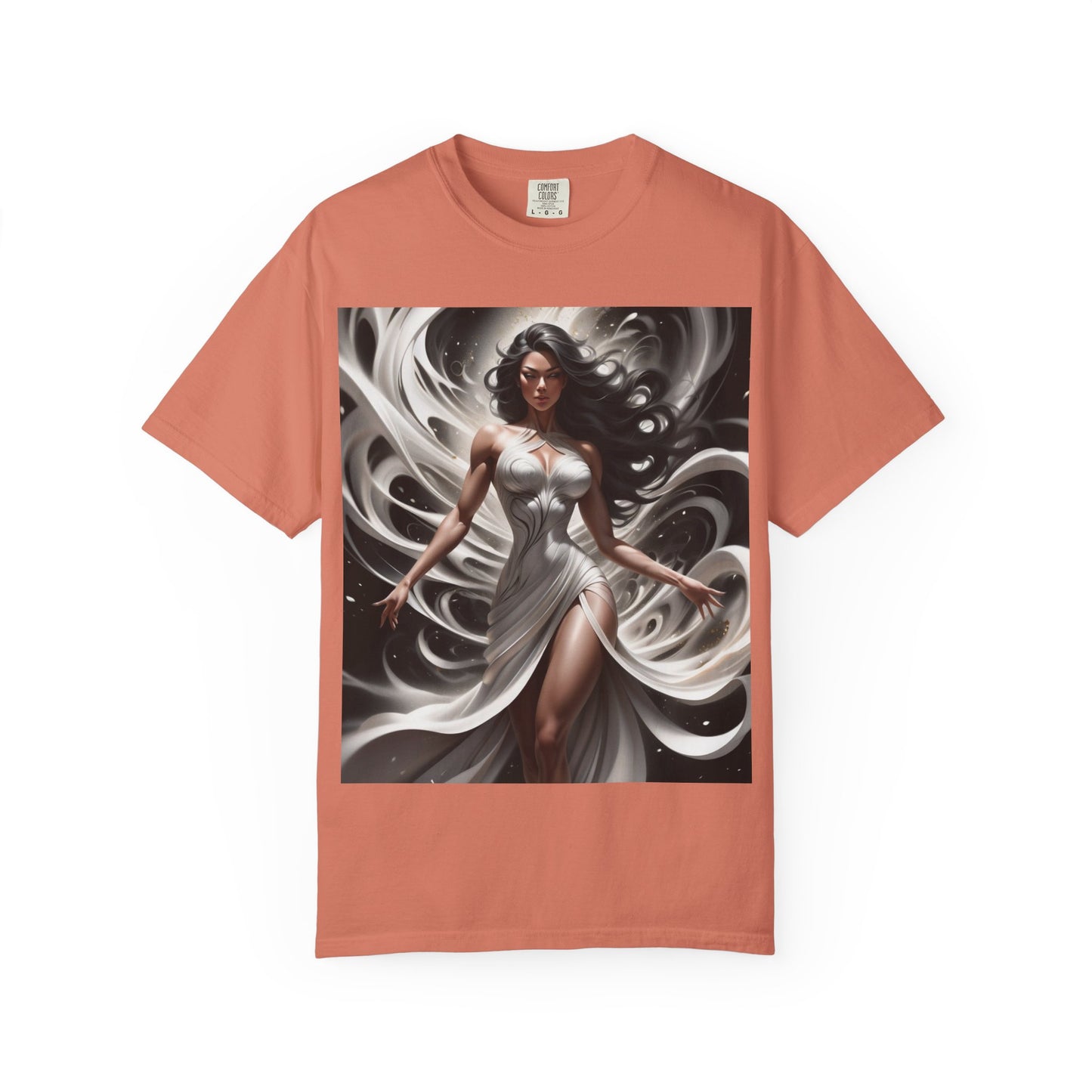 Goddess Art T-Shirt — Elegant White-Draped Fantasy Woman Print
