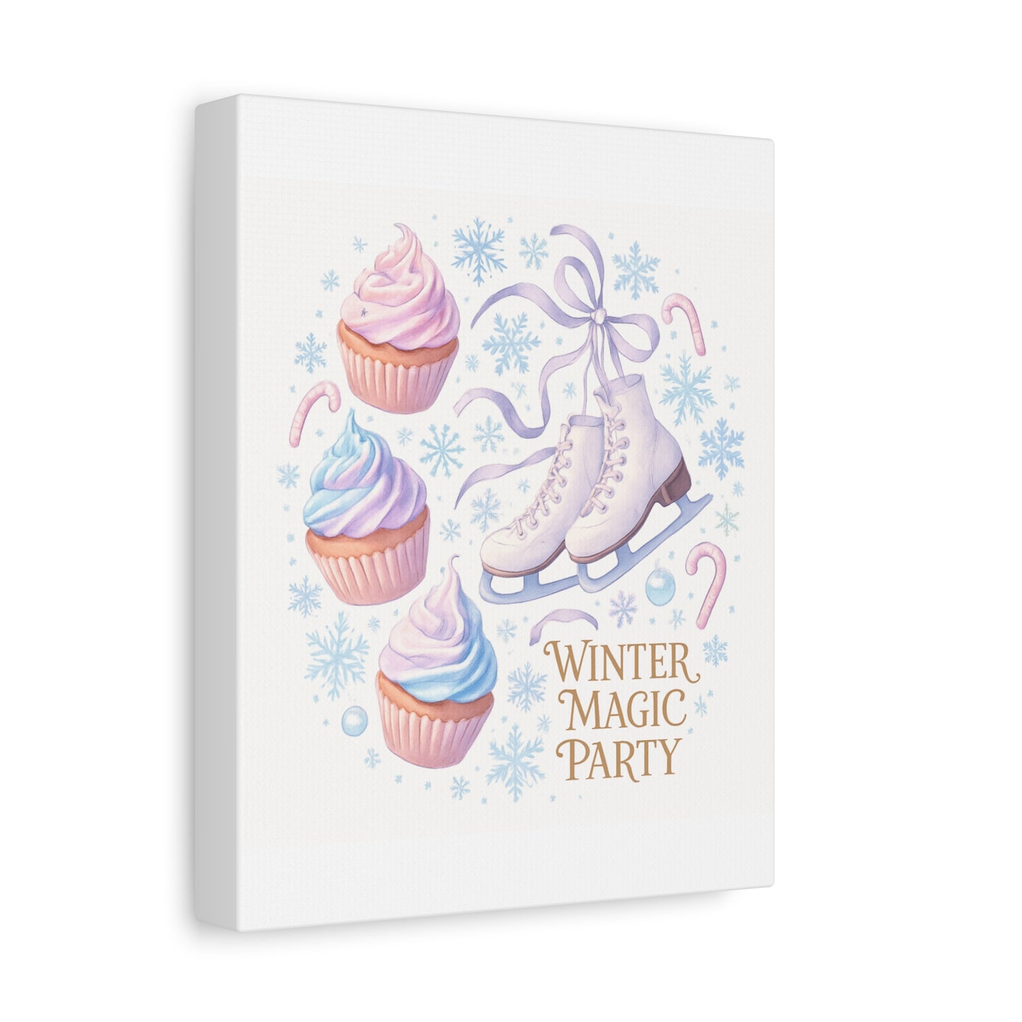Winter Magic Party Canvas — Ice Skates & Cupcakes Matte Wall Art