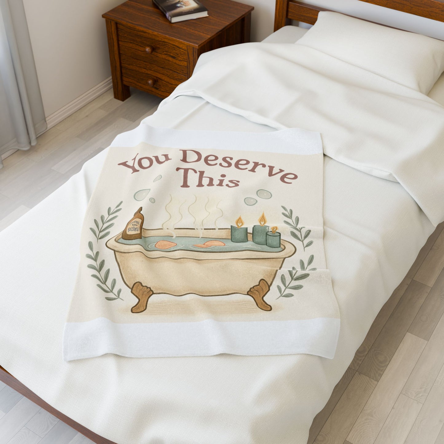 You Deserve This Plush Blanket — Cozy Self-Care Bath Illustration