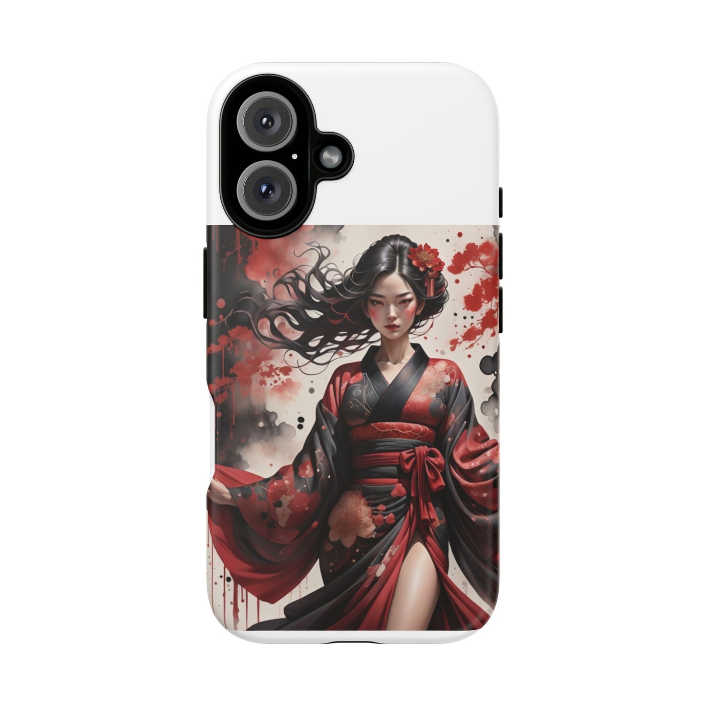 Geisha Warrior Phone Case — Dark Red Kimono Art Designer iPhone Case