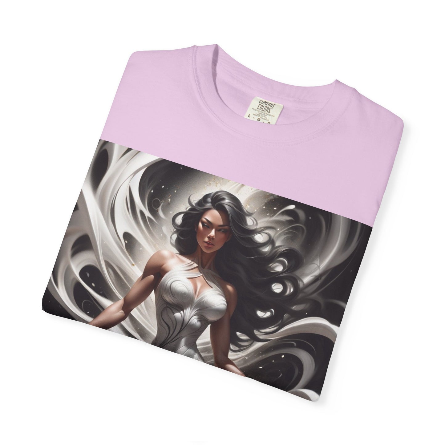 Goddess Art T-Shirt — Elegant White-Draped Fantasy Woman Print