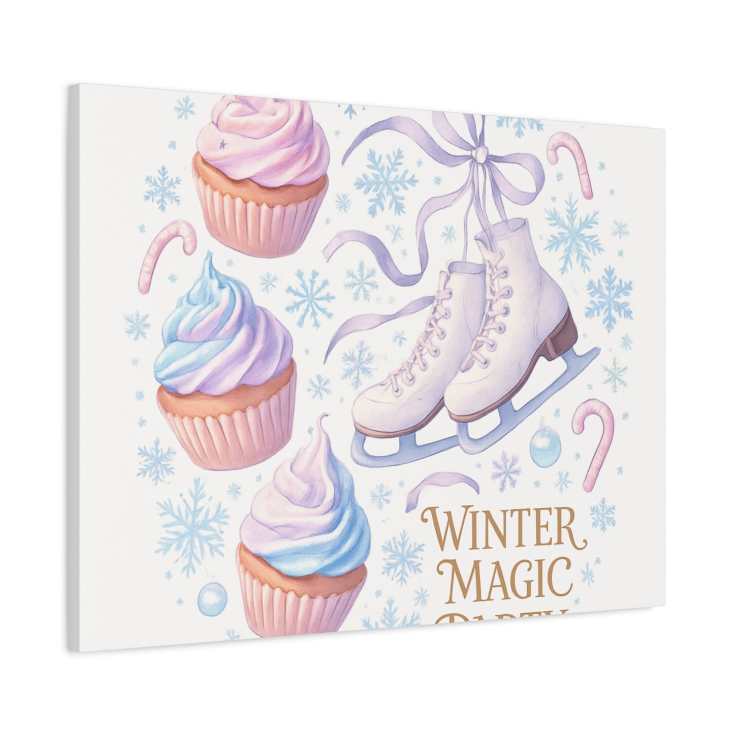 Winter Magic Party Canvas — Ice Skates & Cupcakes Matte Wall Art