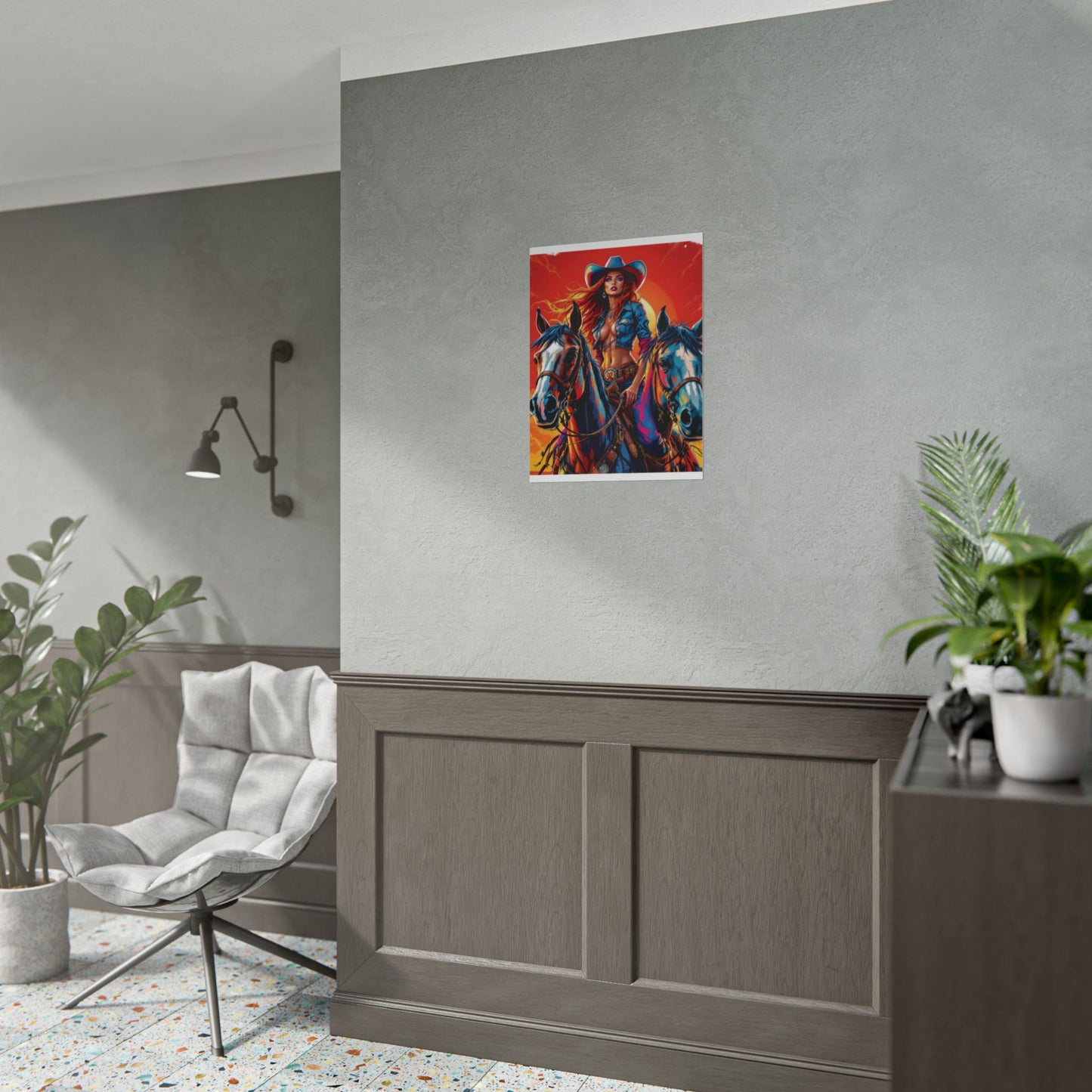 Cowgirl Poster — Vibrant Western Cowgirl Art Print with Horses