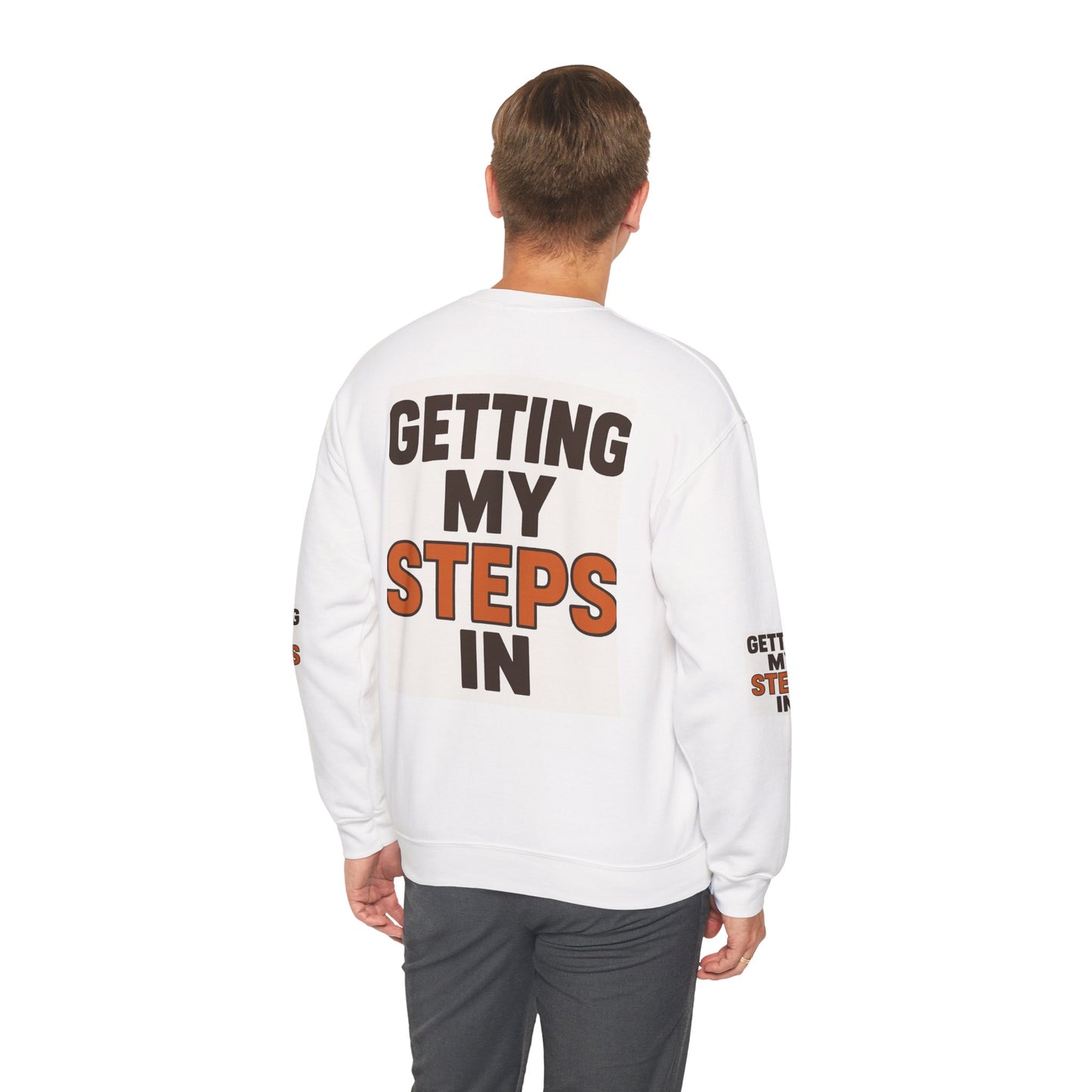 Crewneck Sweatshirt — "Getting My Steps In" Graphic with Kids Playing