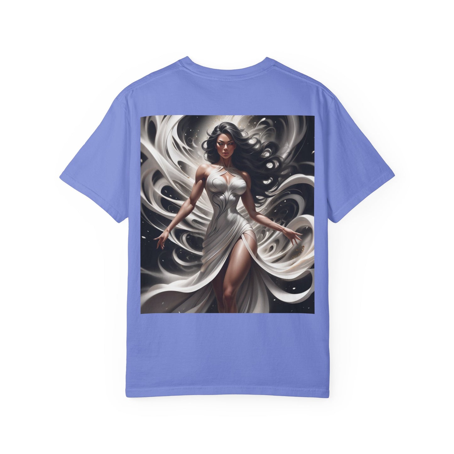 Goddess Art T-Shirt — Elegant White-Draped Fantasy Woman Print