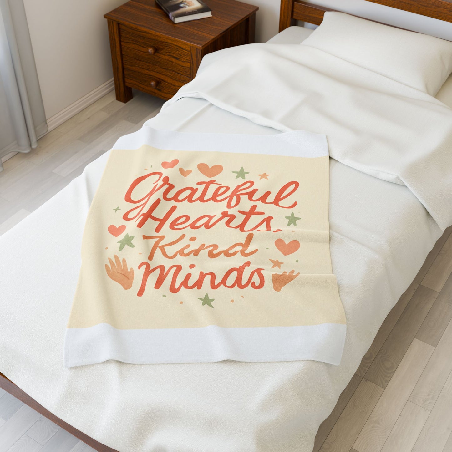 Velveteen Plush Blanket — "Grateful Hearts, Kind Minds" Cozy Inspirational Throw