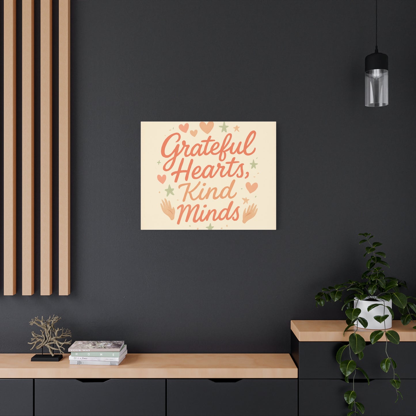 Grateful Hearts Kind Minds Canvas Wall Art — Inspirational Quote Matte Canvas