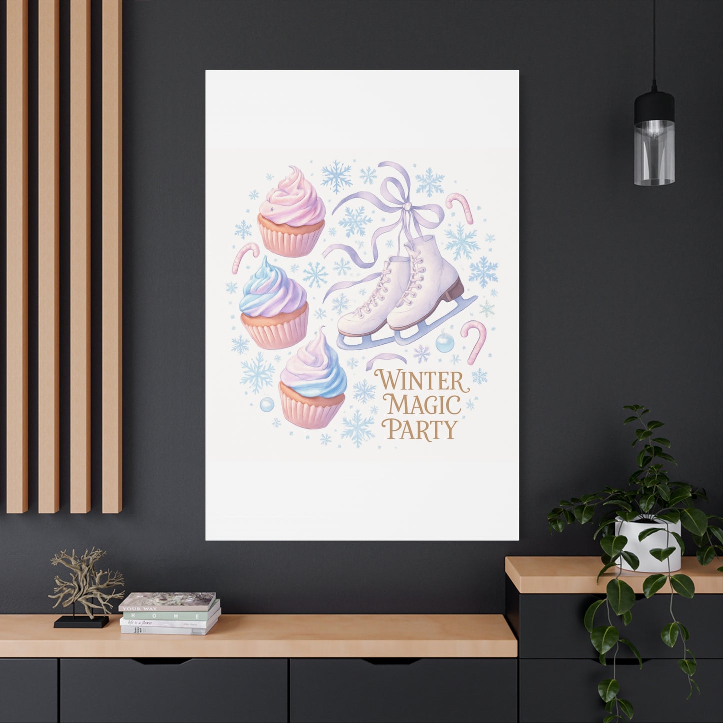 Winter Magic Party Canvas — Ice Skates & Cupcakes Matte Wall Art